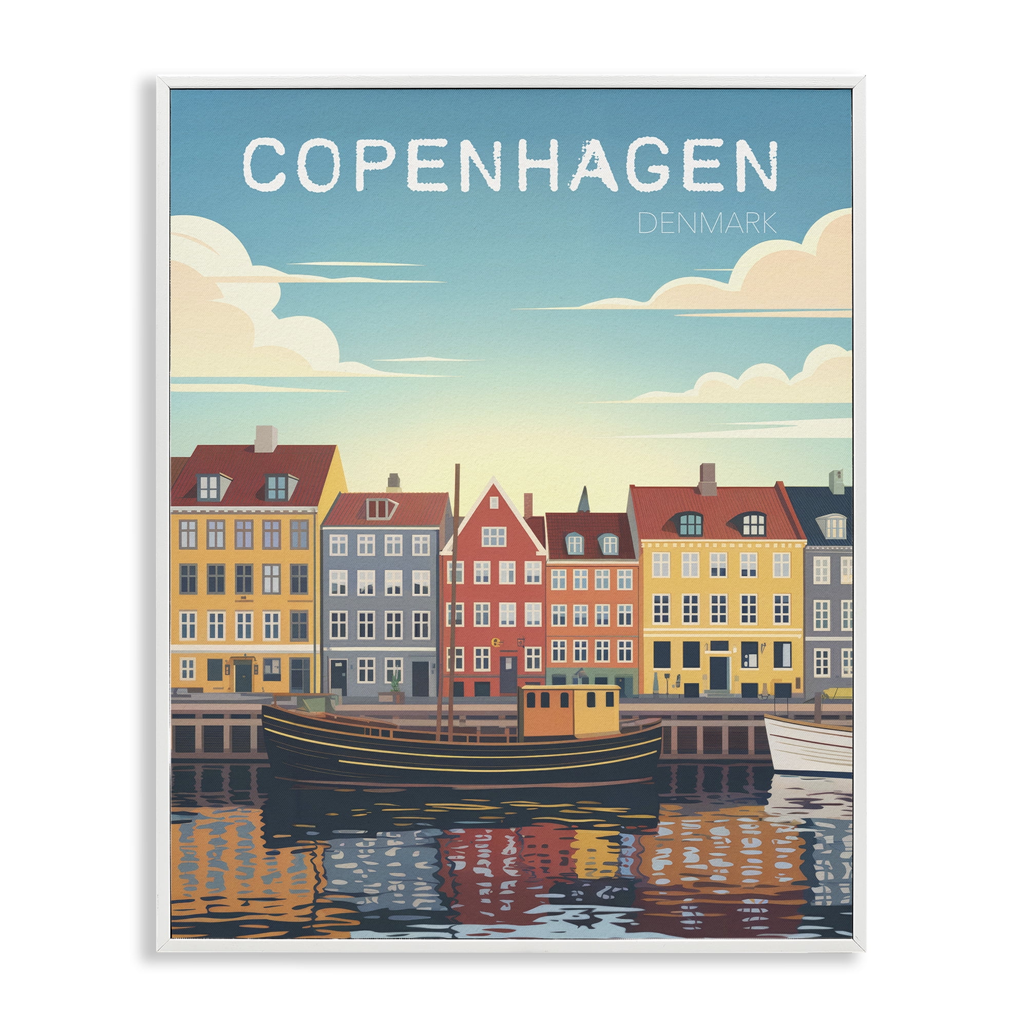 Stupell Industries Copenhagen Cityscape with River White Framed Giclee Art, design by Andreas Magnusson