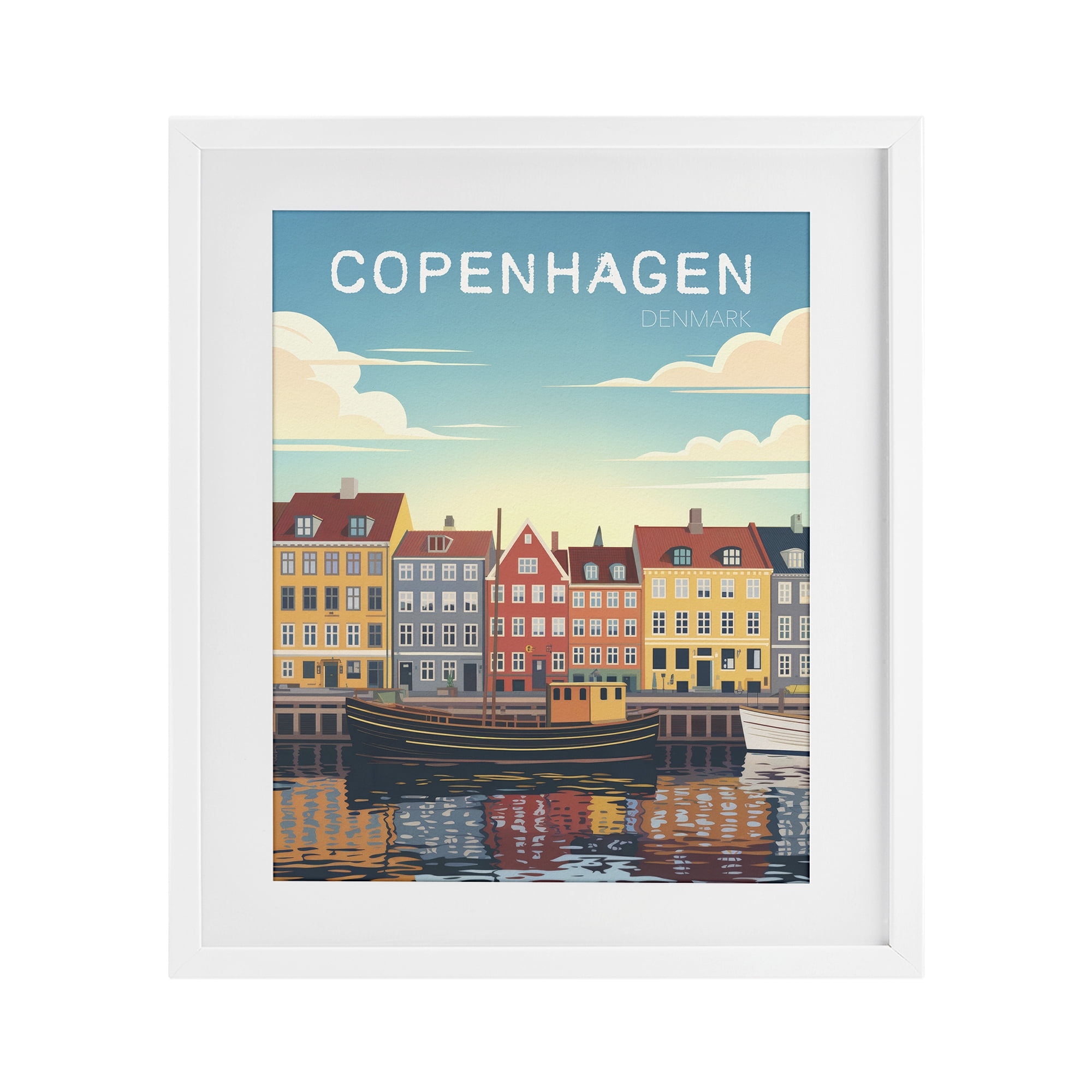Stupell Industries Copenhagen Cityscape with River White Framed Print Under Glass, design by Andreas Magnusson