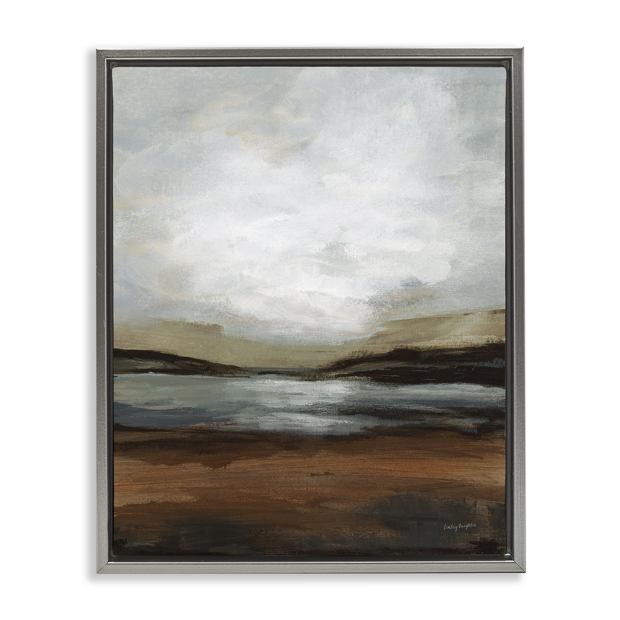 Stupell Industries Copper Creek Landscape Abstract Painting Gray Floater Framed Canvas Art Print Wall Art, 17 x 21