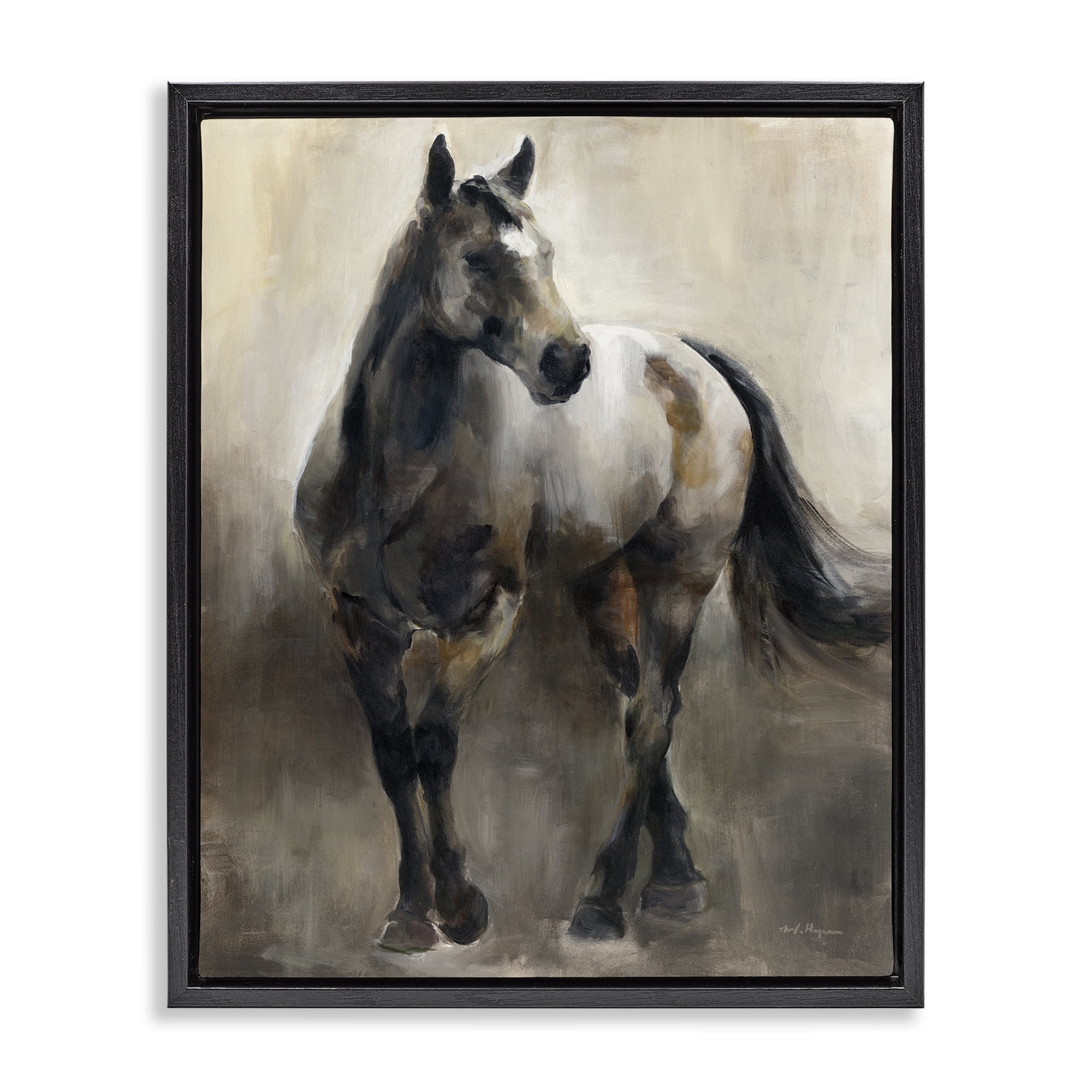 Stupell Industries Copper & Nickel Horse Animals Painting Black Floater Framed Canvas Art Print Wall Art, 25 x 31