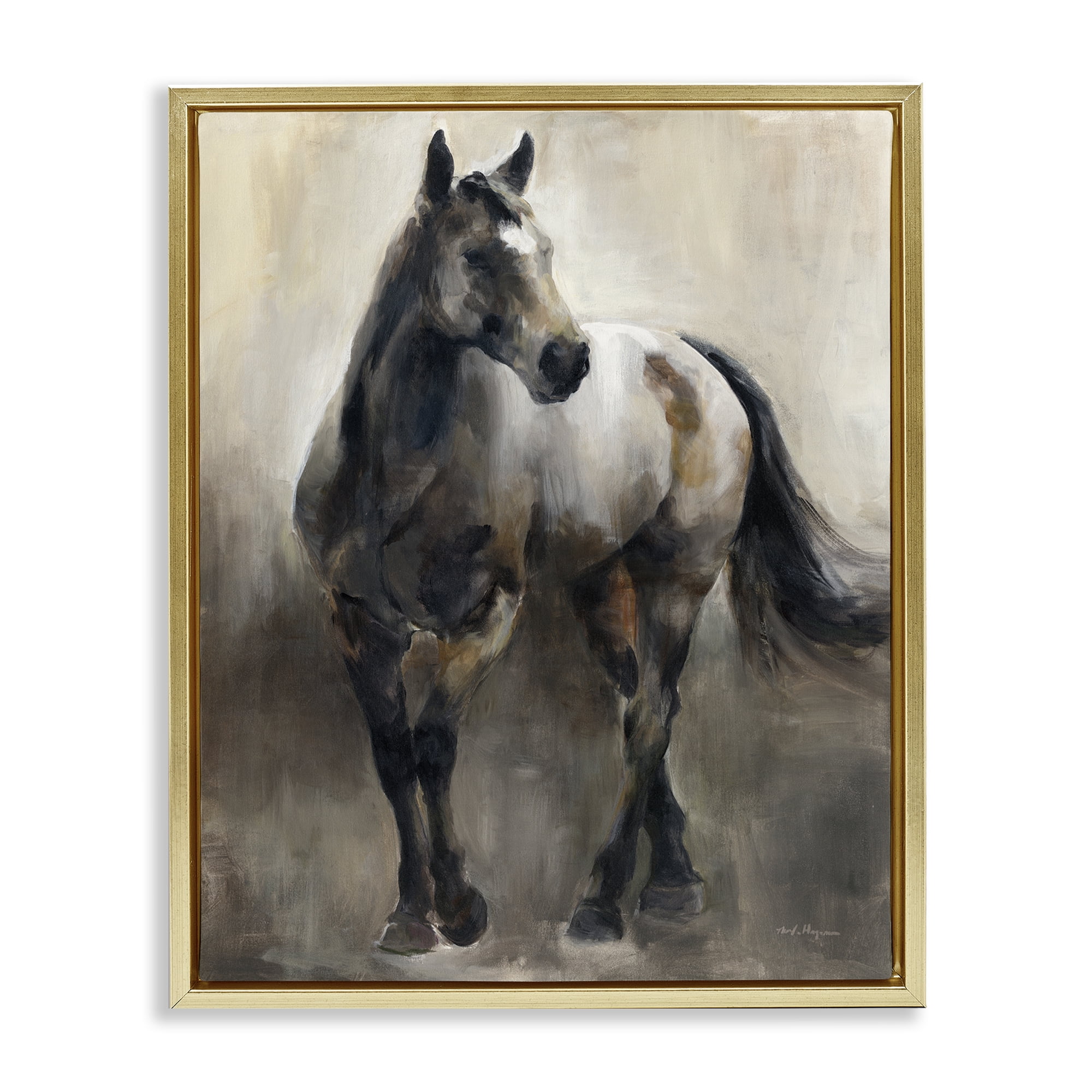 Stupell Industries Copper & Nickel Horse Animals Painting Gold Floater Framed Canvas Art Print Wall Art, 25 x 31