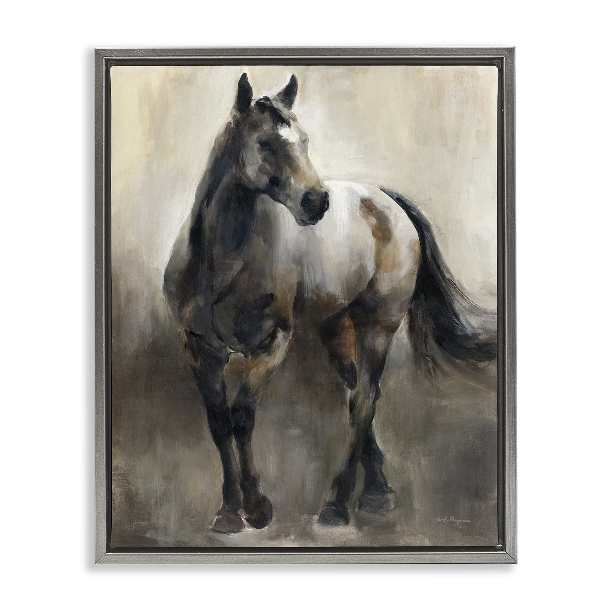 Stupell Industries Copper & Nickel Horse Animals Painting Gray Floater Framed Canvas Art Print Wall Art, 25 x 31