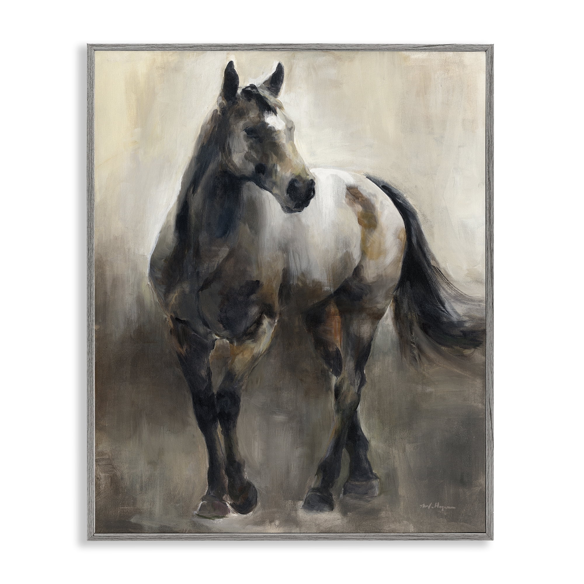 Stupell Industries Copper & Nickel Horse Animals Painting Gray Framed Art Print Wall Art, 11 x 14