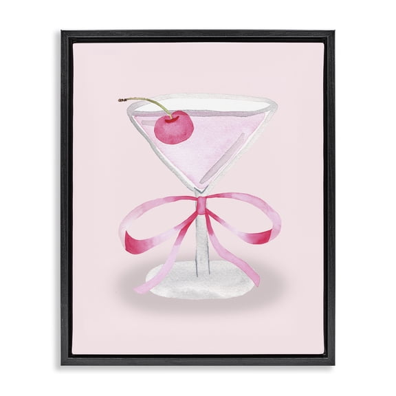 Stupell Industries Coquette Cherry Cocktail Black Framed Floater Canvas Wall Art design by Nina Jacobs, 31 x 25