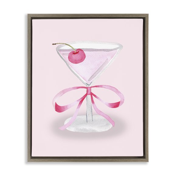 Stupell Industries Coquette Cherry Cocktail Brown Framed Floater Canvas Wall Art design by Nina Jacobs, 31 x 25