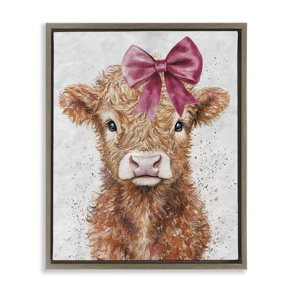 Stupell Industries Coquette Highland Cow Brown Framed Floater Canvas Wall Art design by Nina Blue, 21 x 17