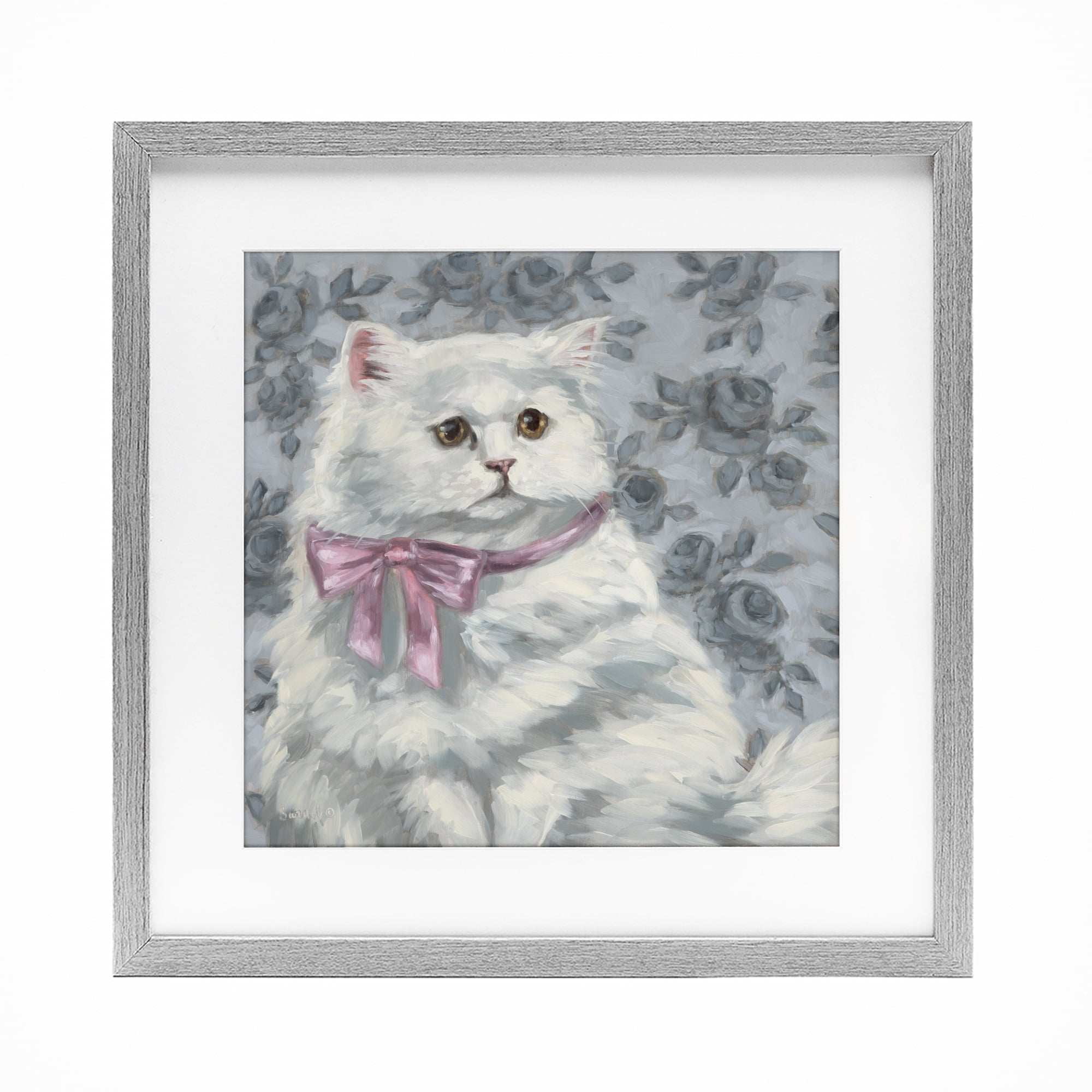 Stupell Industries Coquette Kitty Portrait Gray Framed Print Under Glass, design by Sara G. Designs