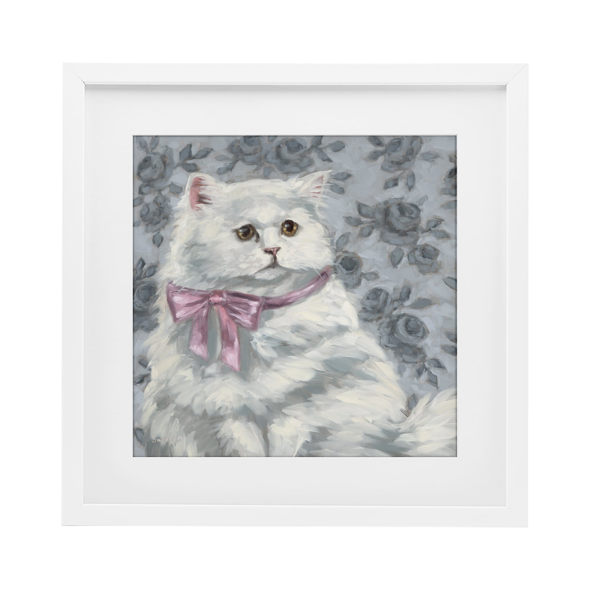Stupell Industries Coquette Kitty Portrait White Framed Print Under Glass, design by Sara G. Designs