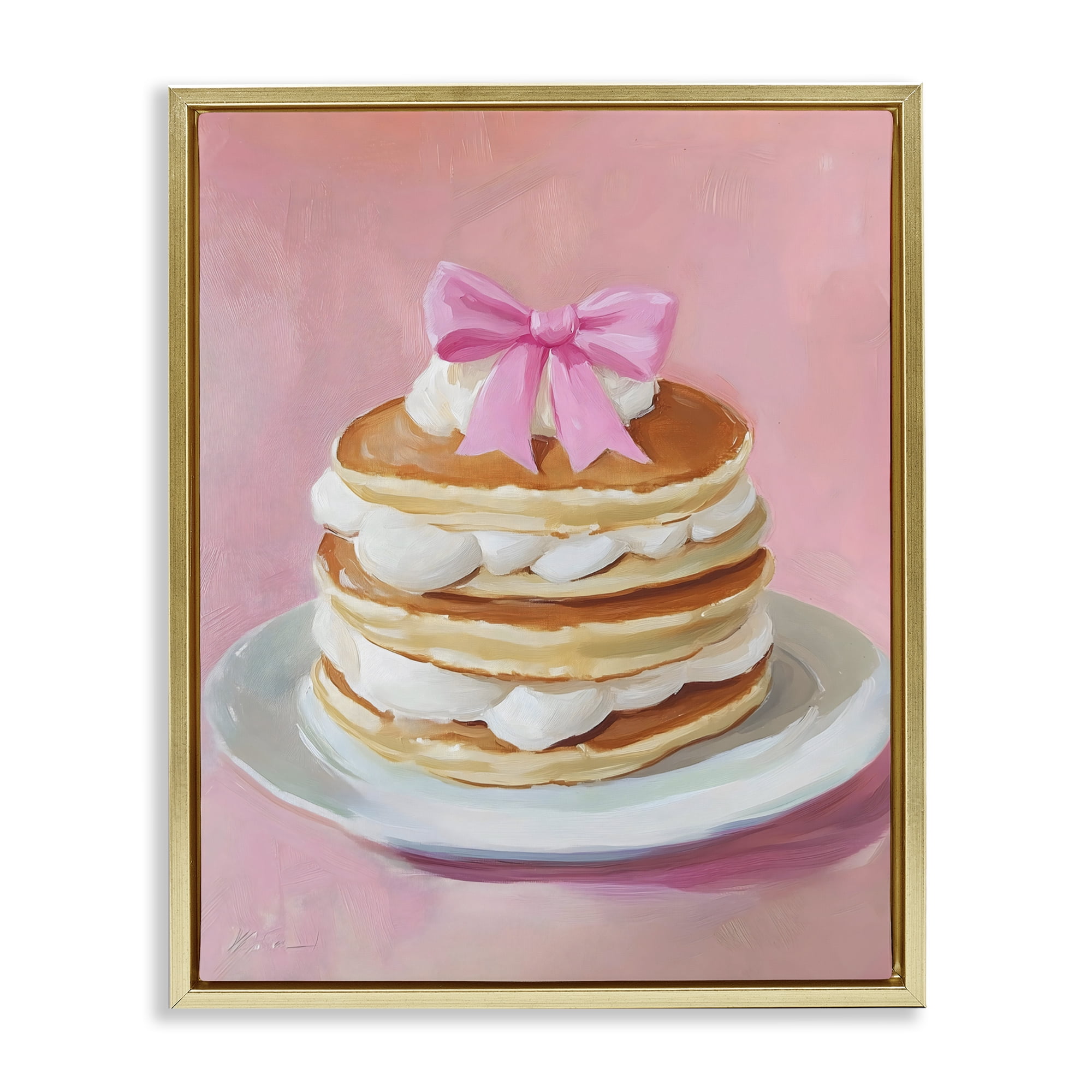 Stupell Industries Coquette Pancakes with Whipped Cream Gold Framed Floater Canvas Wall Art, design by The Prints Vibe