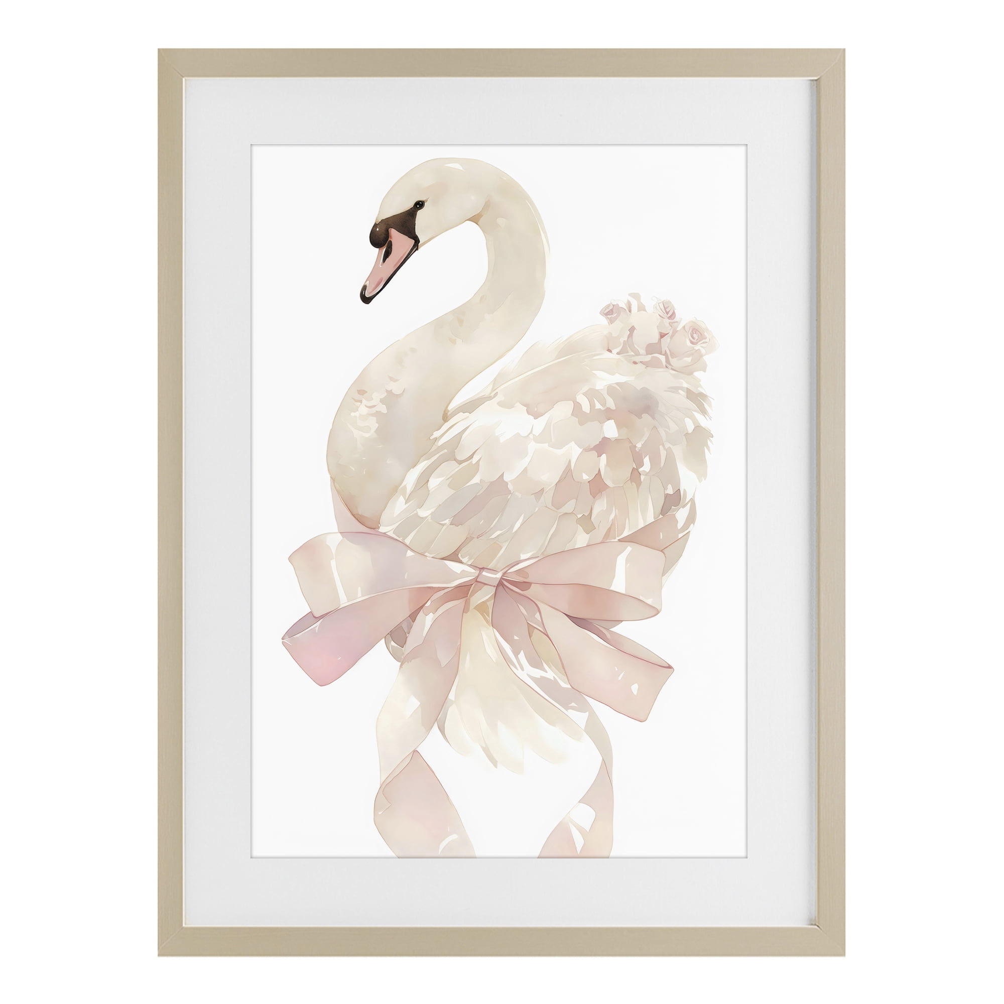Stupell Industries Coquette Swan with Bow Birch Framed Print Under Glass, design by Creative Studio