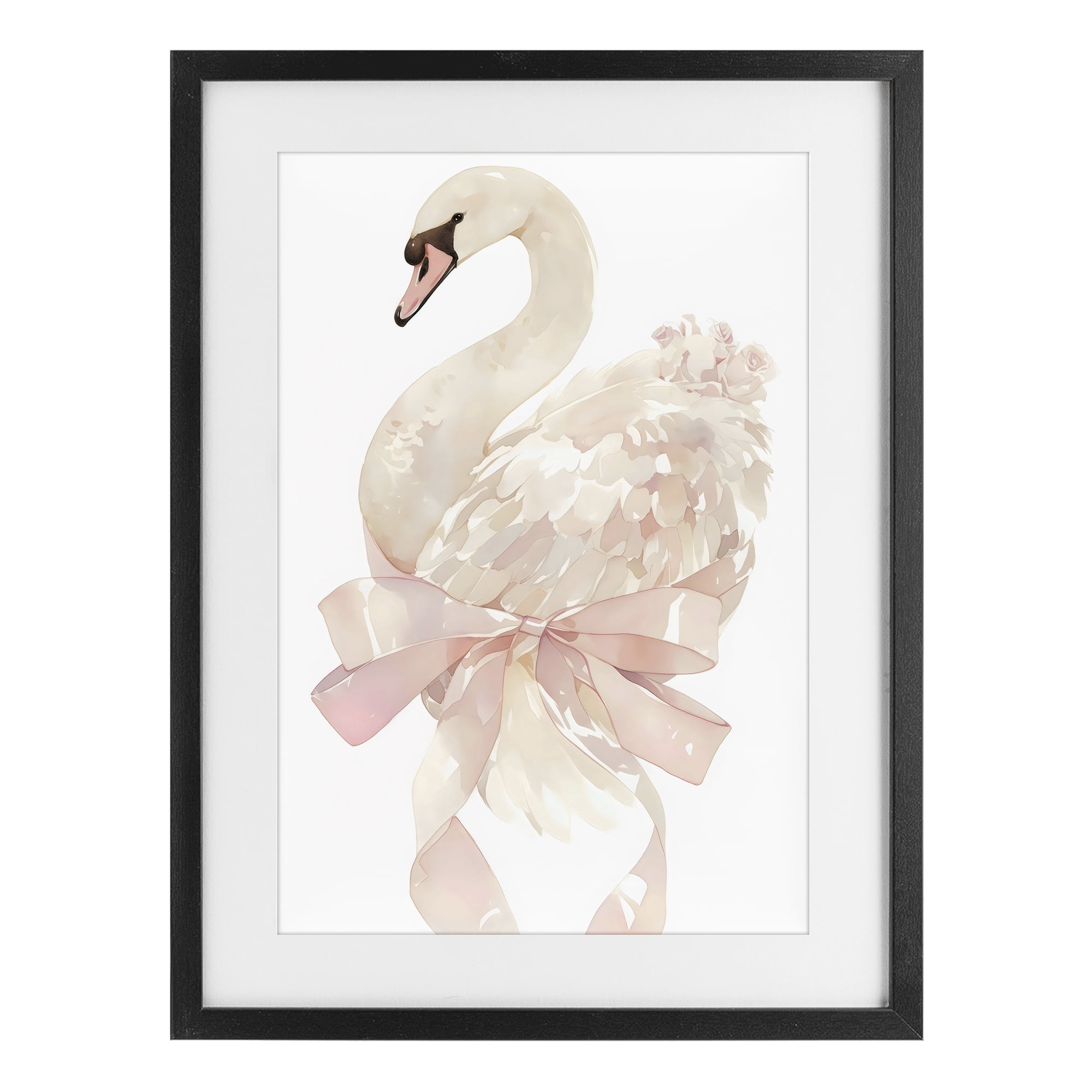 Stupell Industries Coquette Swan with Bow Black Framed Print Under Glass, design by Creative Studio