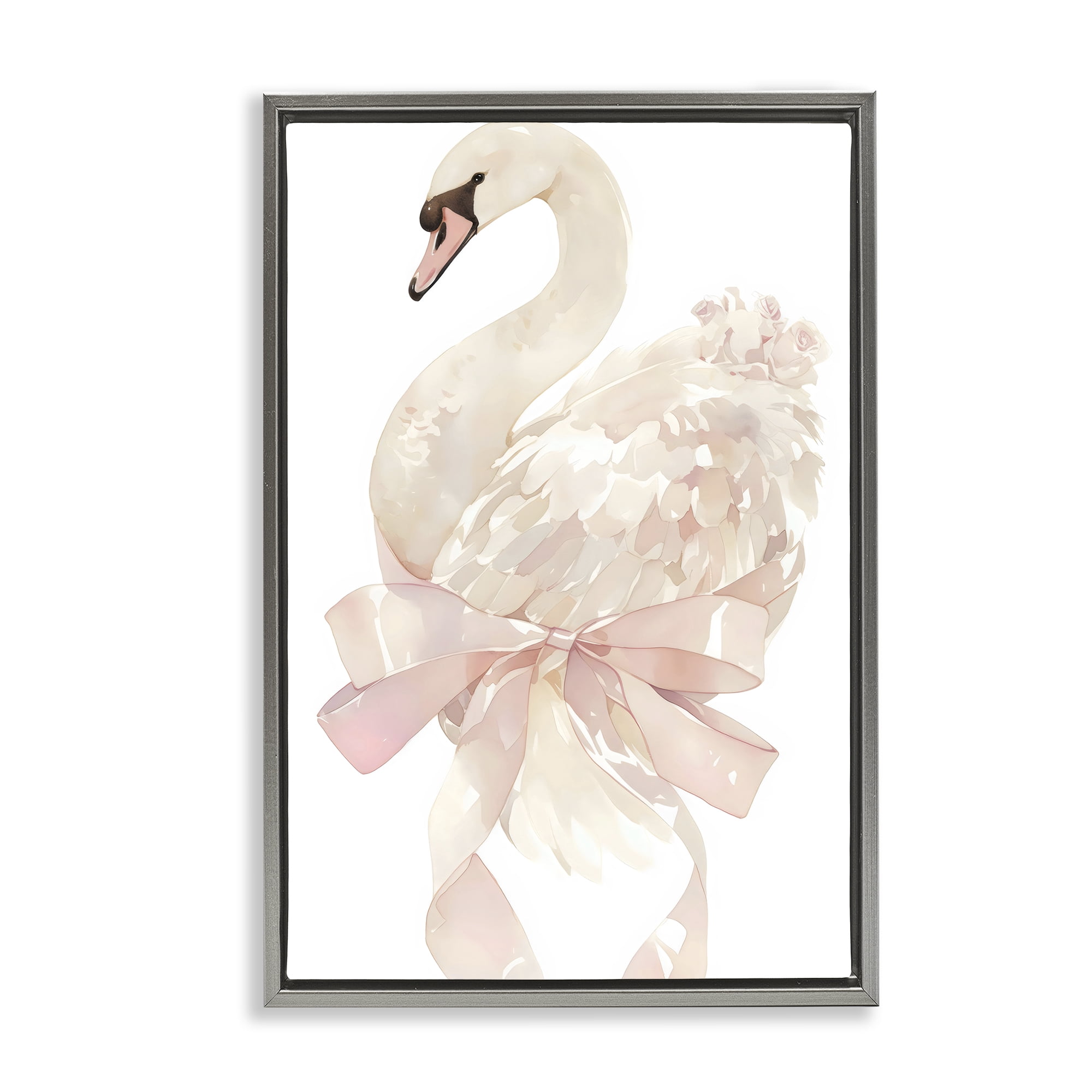 Stupell Industries Coquette Swan with Bow Gray Framed Floater Canvas Wall Art, design by Creative Studio