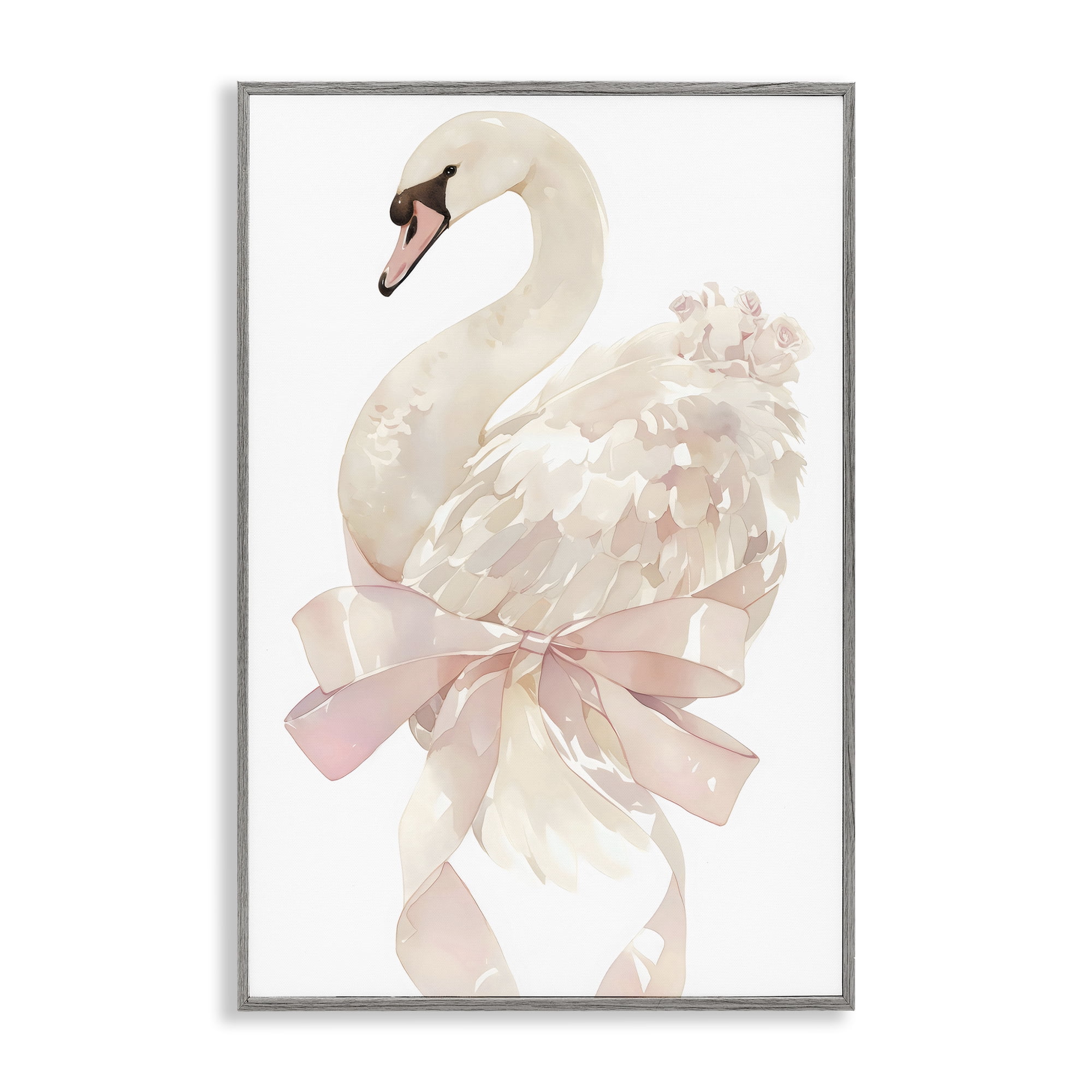Stupell Industries Coquette Swan with Bow Gray Framed Giclee Art, design by Creative Studio