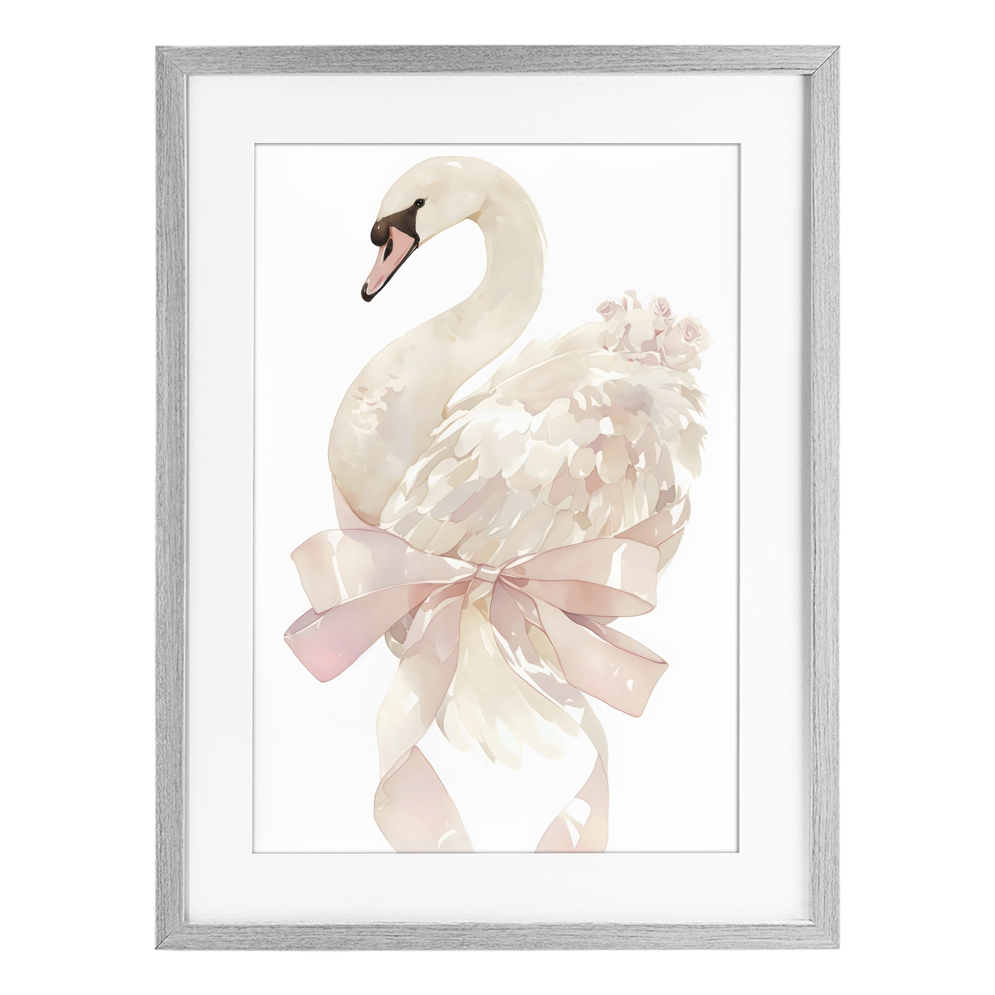 Stupell Industries Coquette Swan with Bow Gray Framed Print Under Glass, design by Creative Studio