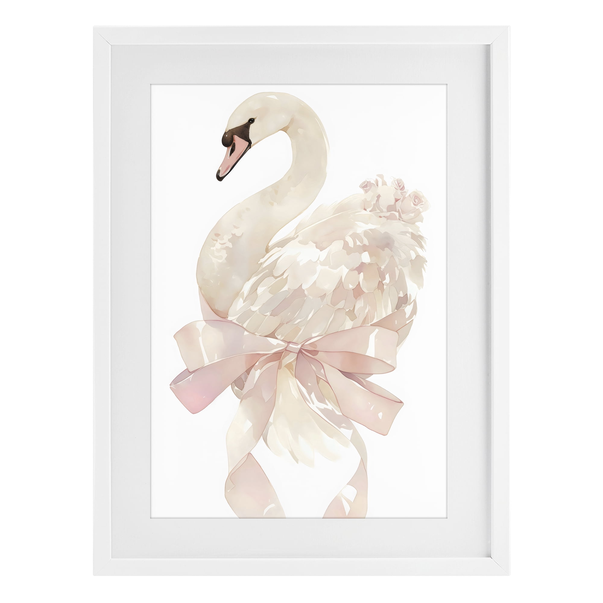 Stupell Industries Coquette Swan with Bow White Framed Print Under Glass, design by Creative Studio