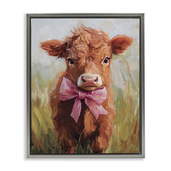 Stupell Industries Coquette Trotting Cow Gray Framed Floater Canvas Wall Art design by Nina Blue, 21 x 17