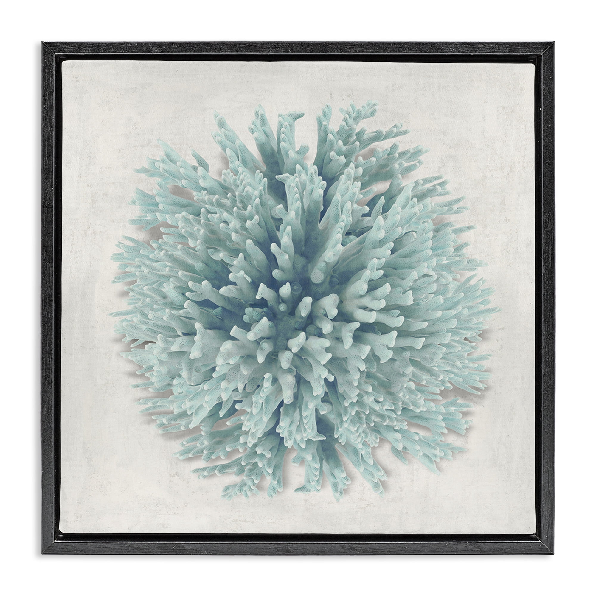 Stupell Industries Coral Ball Blue Sea Beach Design Nature Painting Black Floater Framed Canvas Art Print Wall Art, 25 x 25