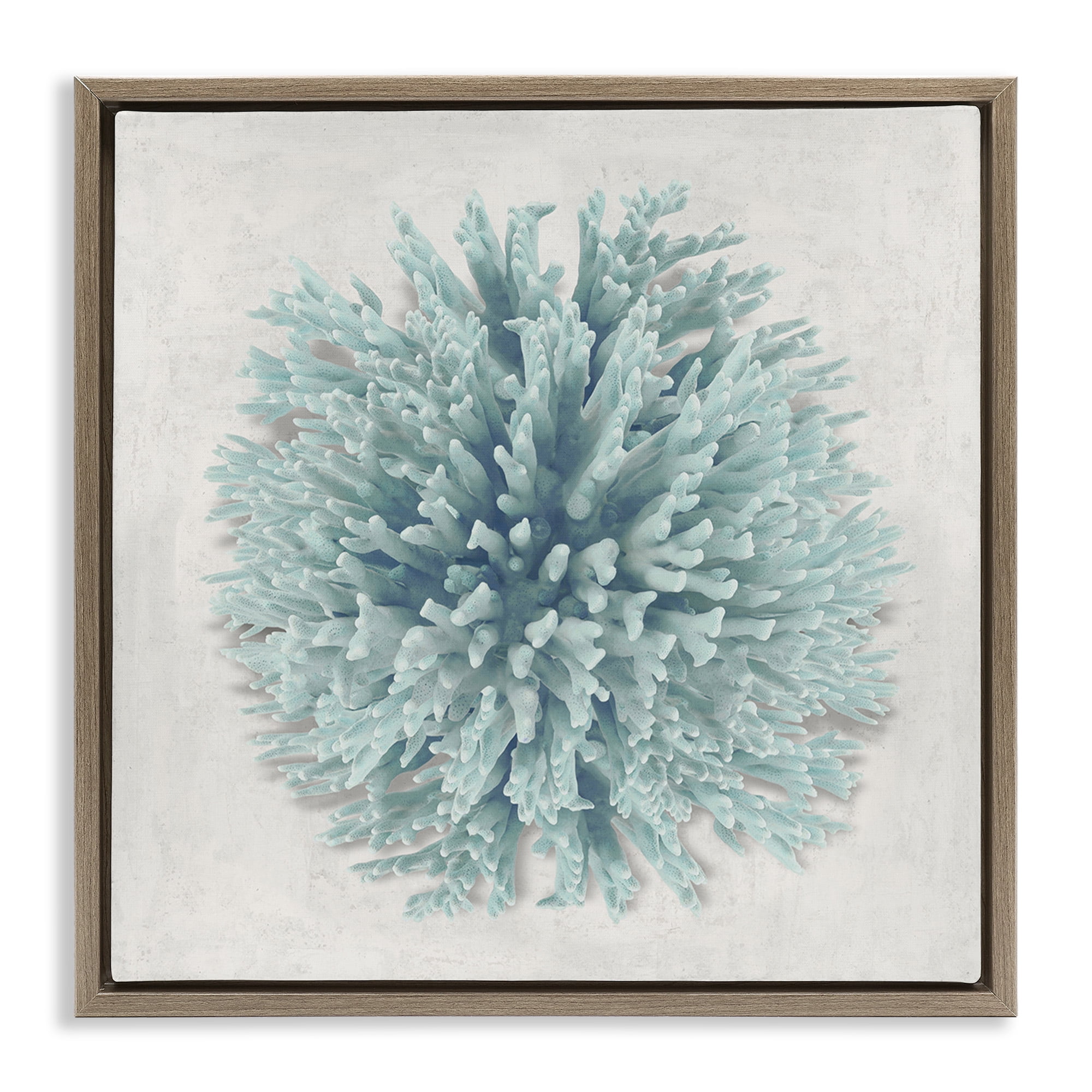 Stupell Industries Coral Ball Blue Sea Beach Design Nature Painting Brown Floater Framed Canvas Art Print Wall Art, 25 x 25