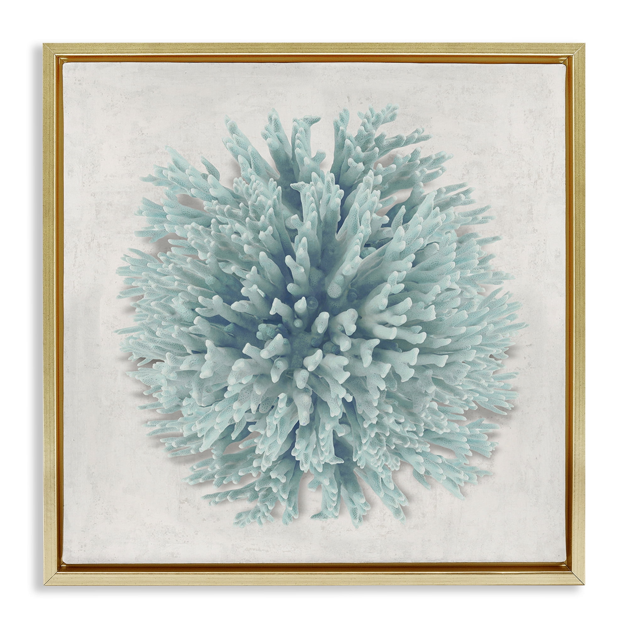 Stupell Industries Coral Ball Blue Sea Beach Design Nature Painting Gold Floater Framed Canvas Art Print Wall Art, 25 x 25
