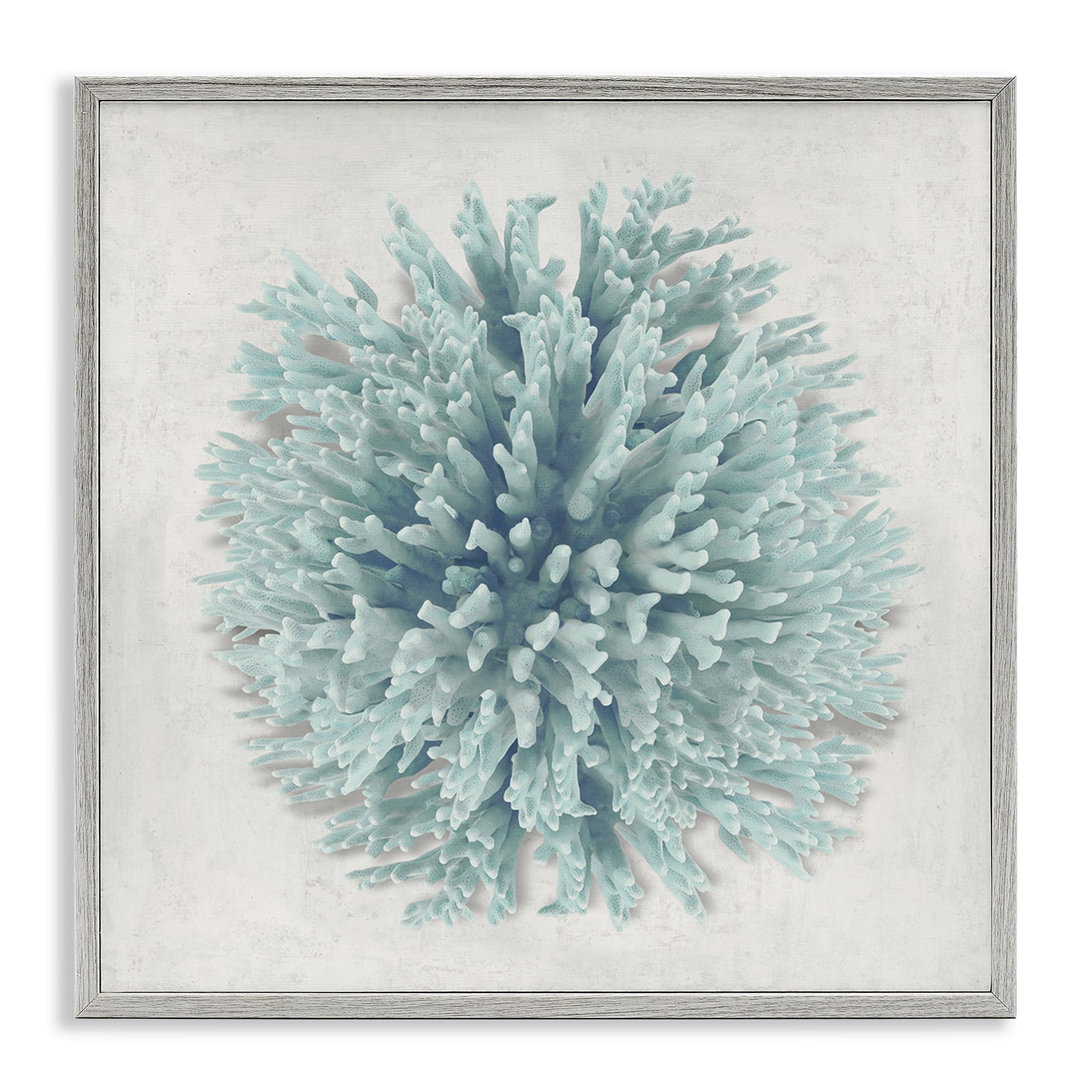 Stupell Industries Coral Ball Blue Sea Beach Design Nature Painting Gray Framed Art Print Wall Art, 12 x 12