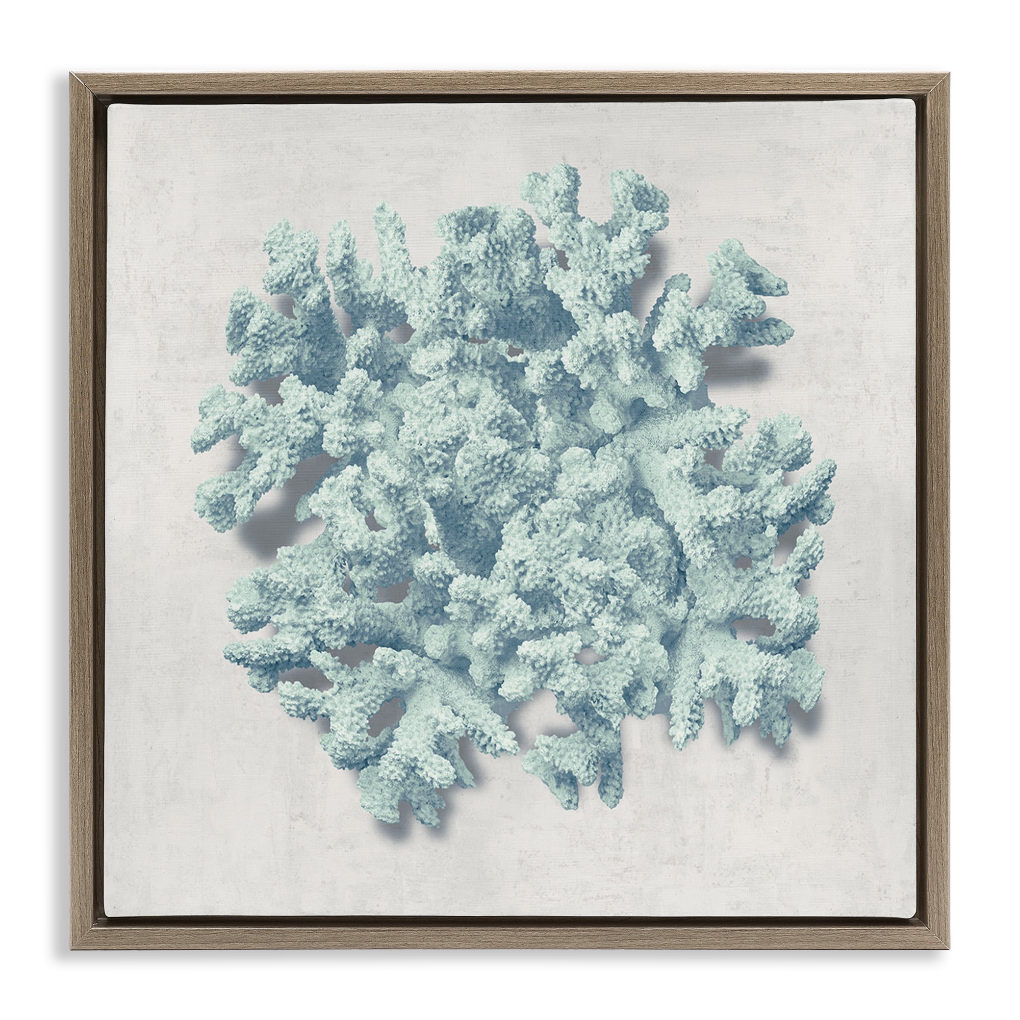 Stupell Industries Coral Blue Sea Beach Design Nature Painting Brown Floater Framed Canvas Art Print Wall Art, 18 x 18