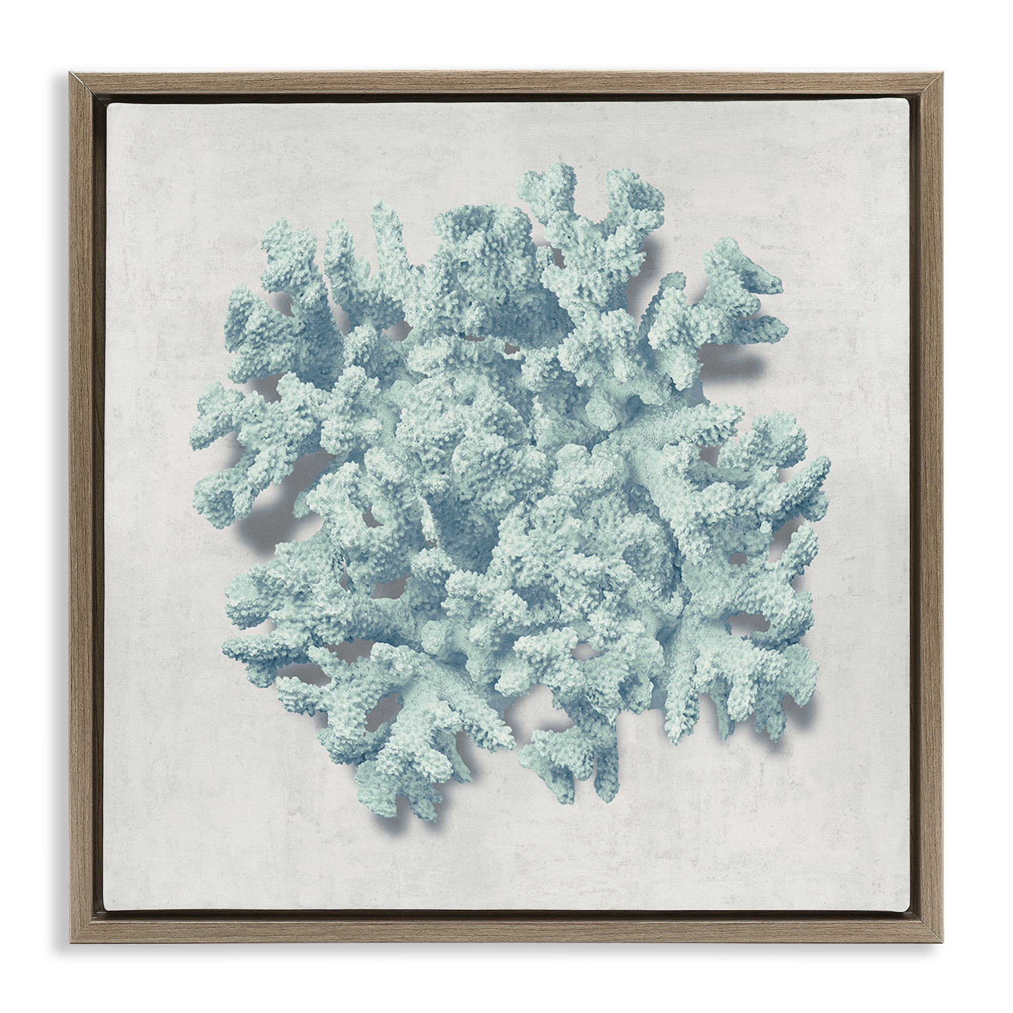 Stupell Industries Coral Blue Sea Beach Design Nature Painting Brown Floater Framed Canvas Art Print Wall Art, 25 x 25
