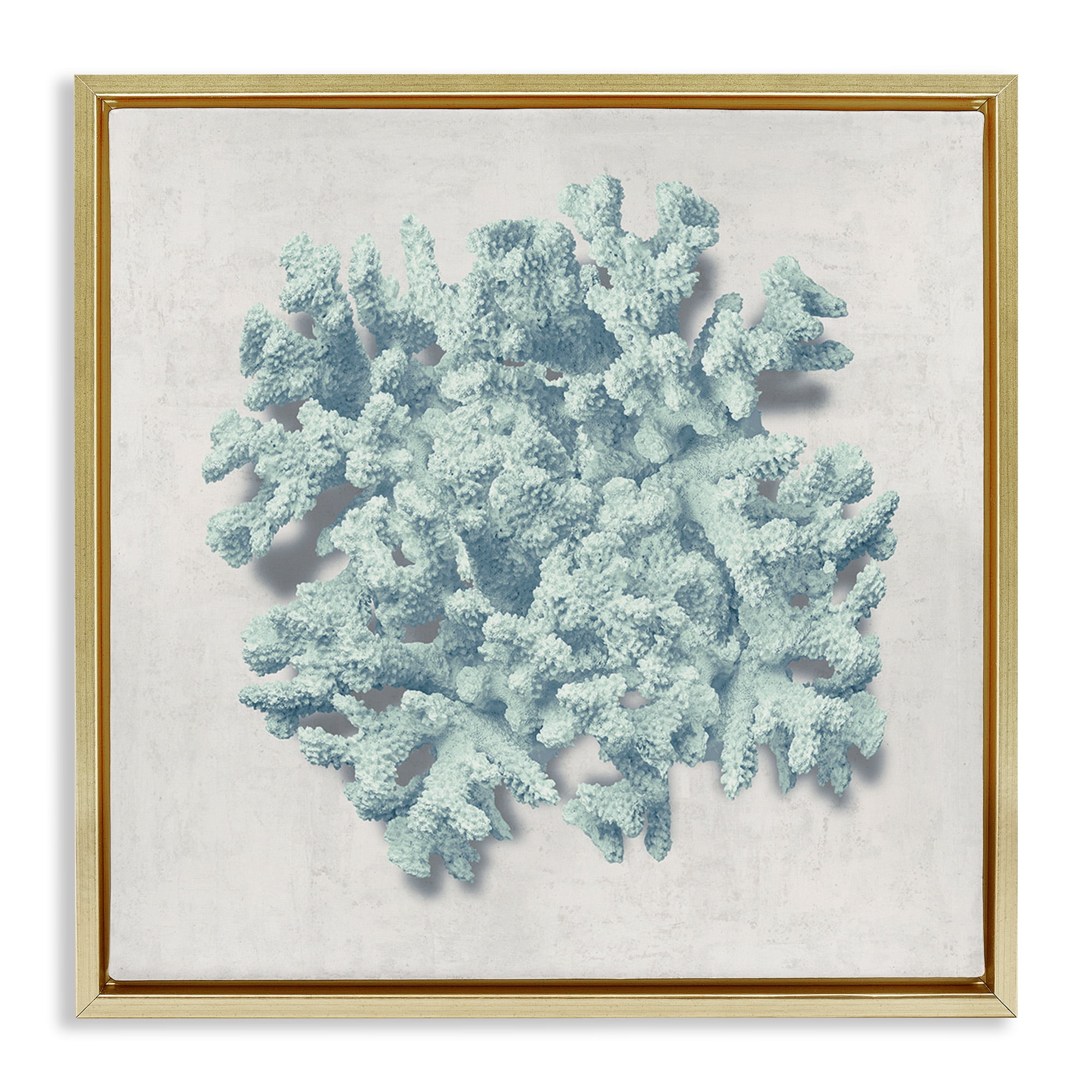 Stupell Industries Coral Blue Sea Beach Design Nature Painting Gold Floater Framed Canvas Art Print Wall Art, 18 x 18