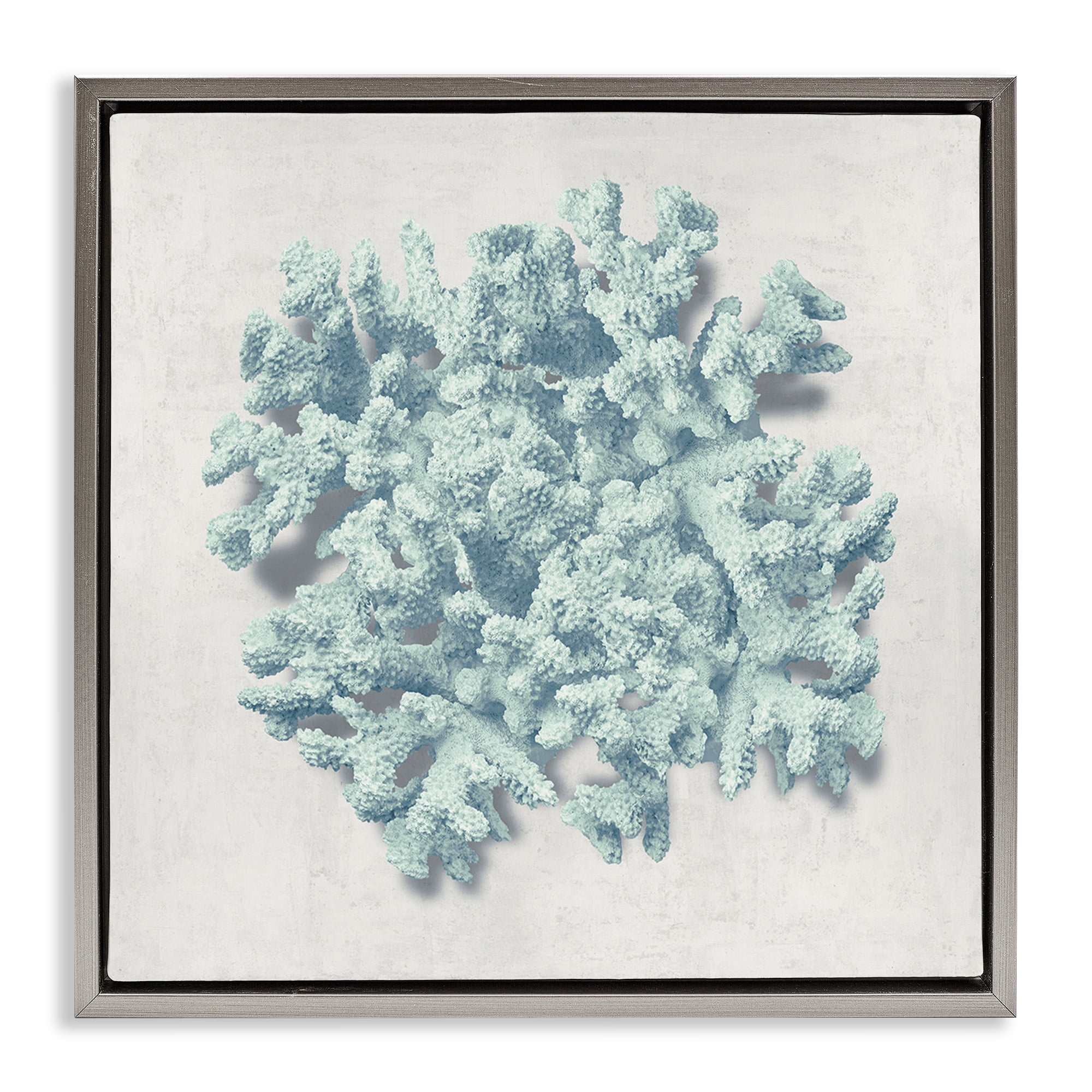 Stupell Industries Coral Blue Sea Beach Design Nature Painting Gray Floater Framed Canvas Art Print Wall Art, 18 x 18