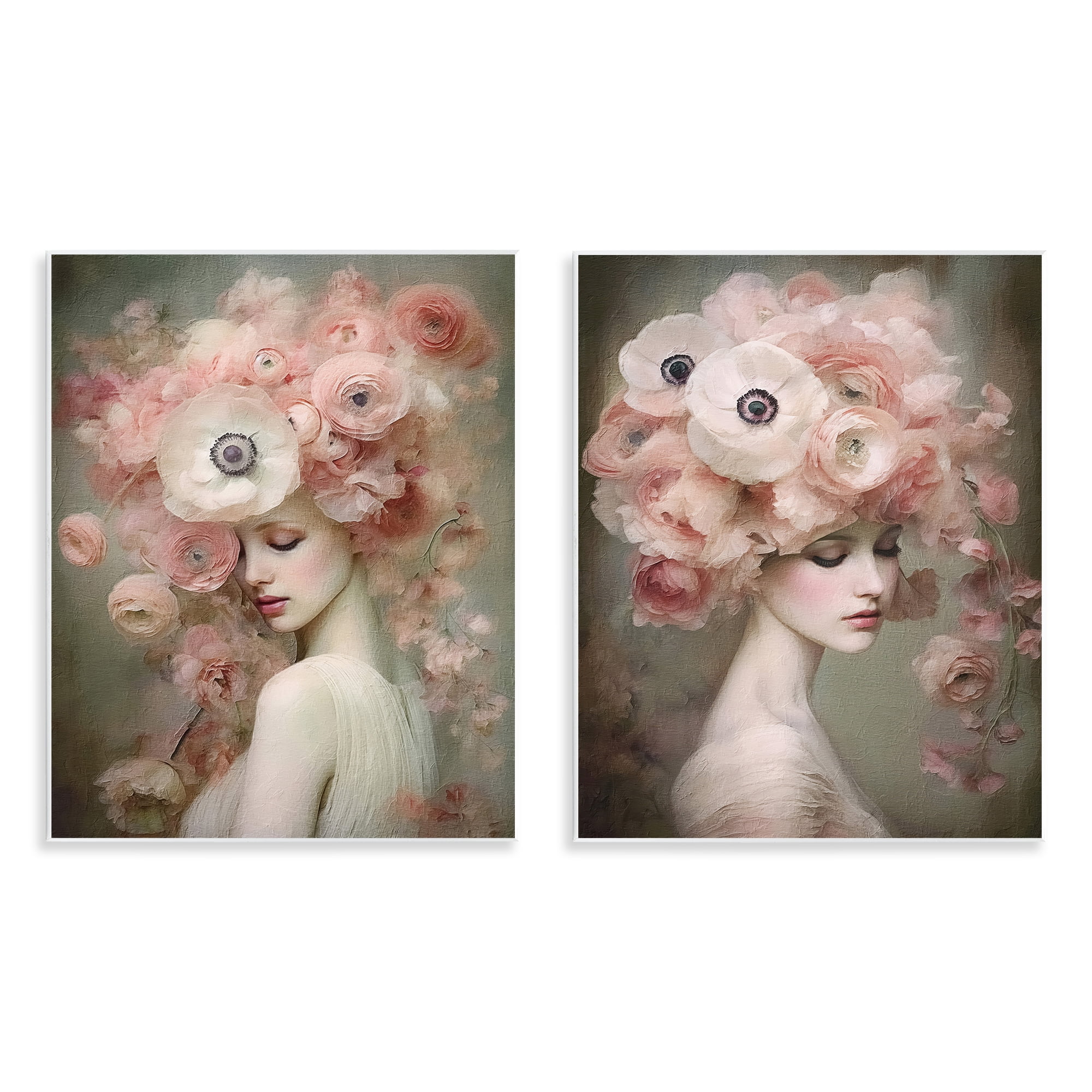 Stupell Industries Coral Blush Female Figure Plants & Flowers Painting Unframed Art Print Wall Art, 11 x 14, Set of 2