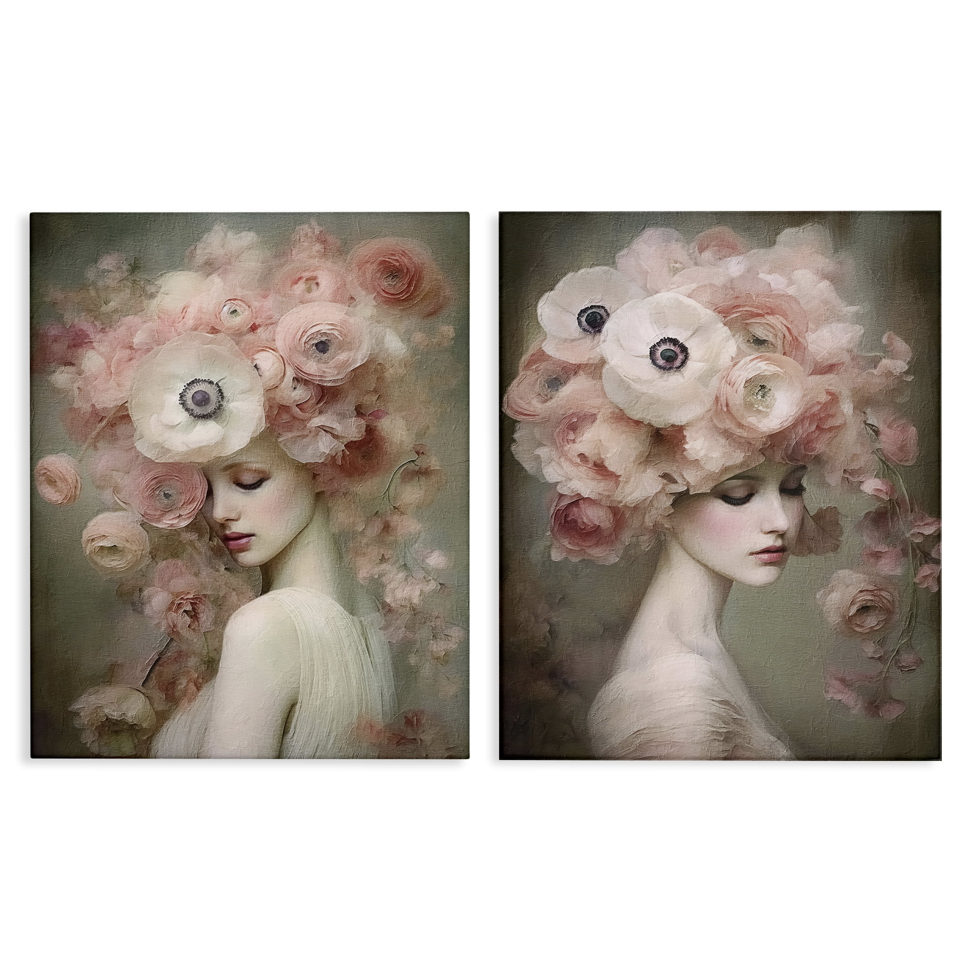 Stupell Industries Coral Blush Female Figure Plants & Flowers Painting Wrapped Canvas Art Print Wall Art, 24 x 30, Set of 2