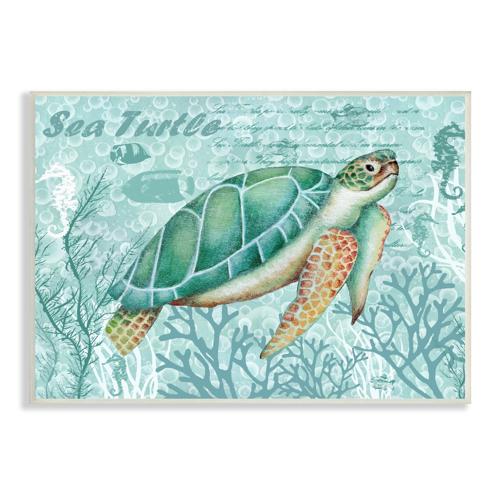 Stupell Industries Coral Bordered Sea Turtle Seahorse Script Calligraphy Graphic Art Unframed Art Print Wall Art, Design by Emma Leach