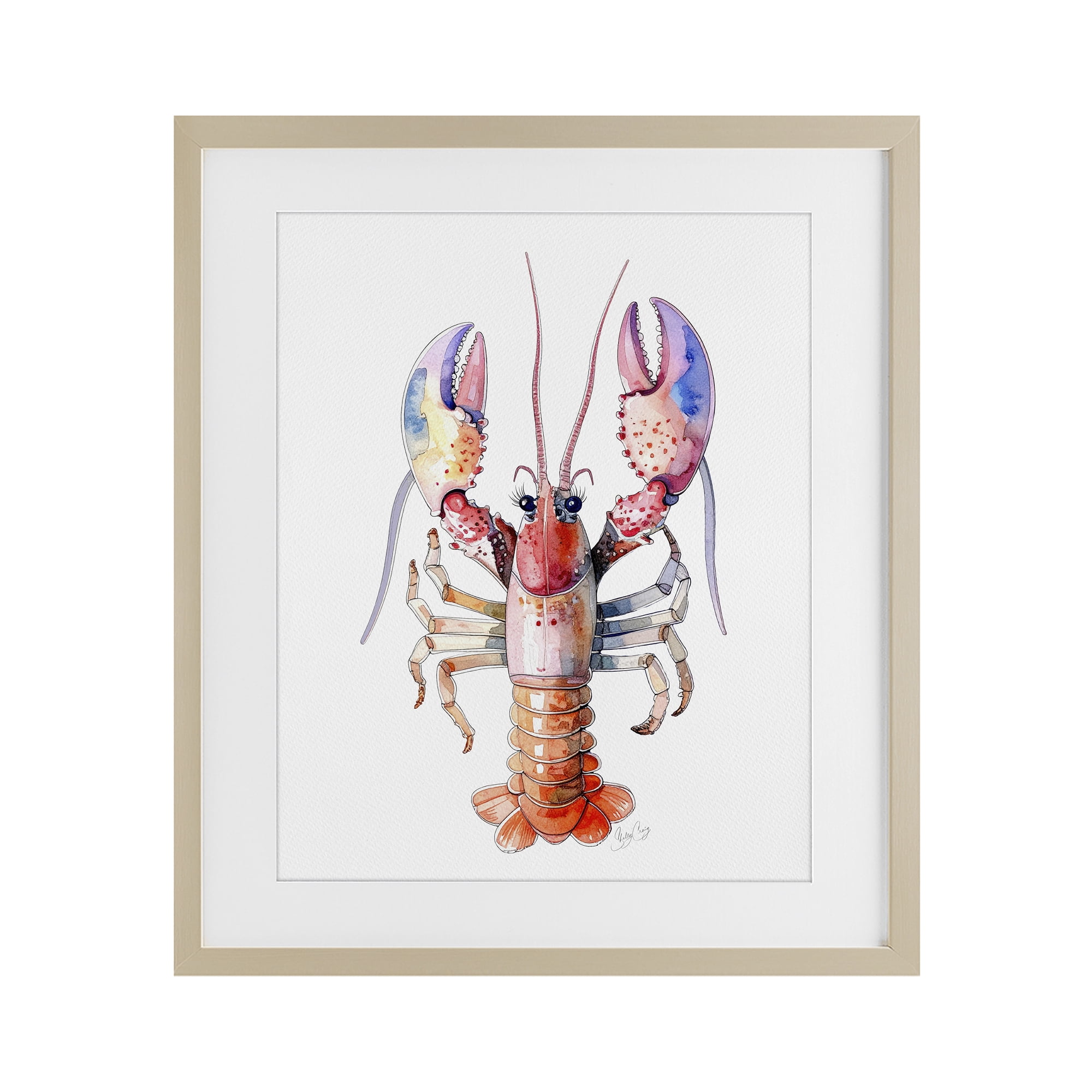 Stupell Industries Coral Claw Lobster Birch Framed Print Under Glass, design by Shelly Craig