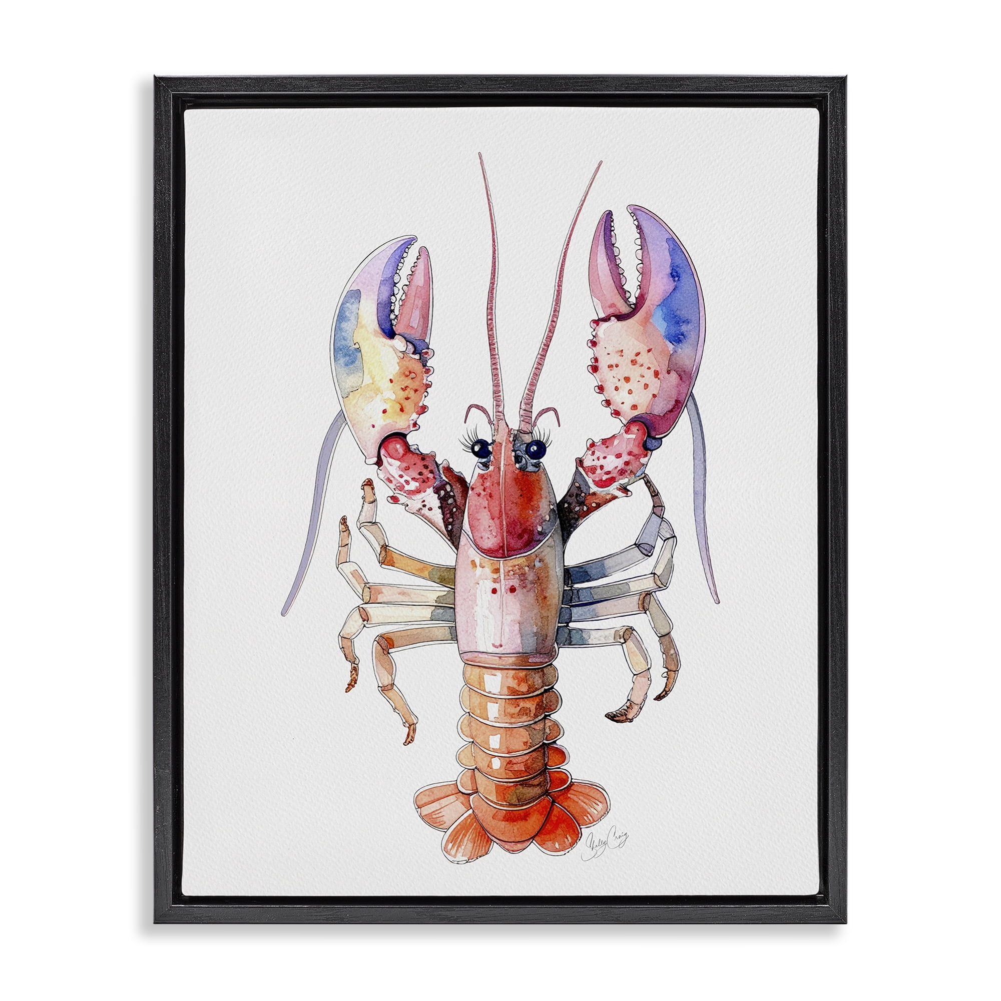Stupell Industries Coral Claw Lobster Black Framed Floater Canvas Wall Art, design by Shelly Craig