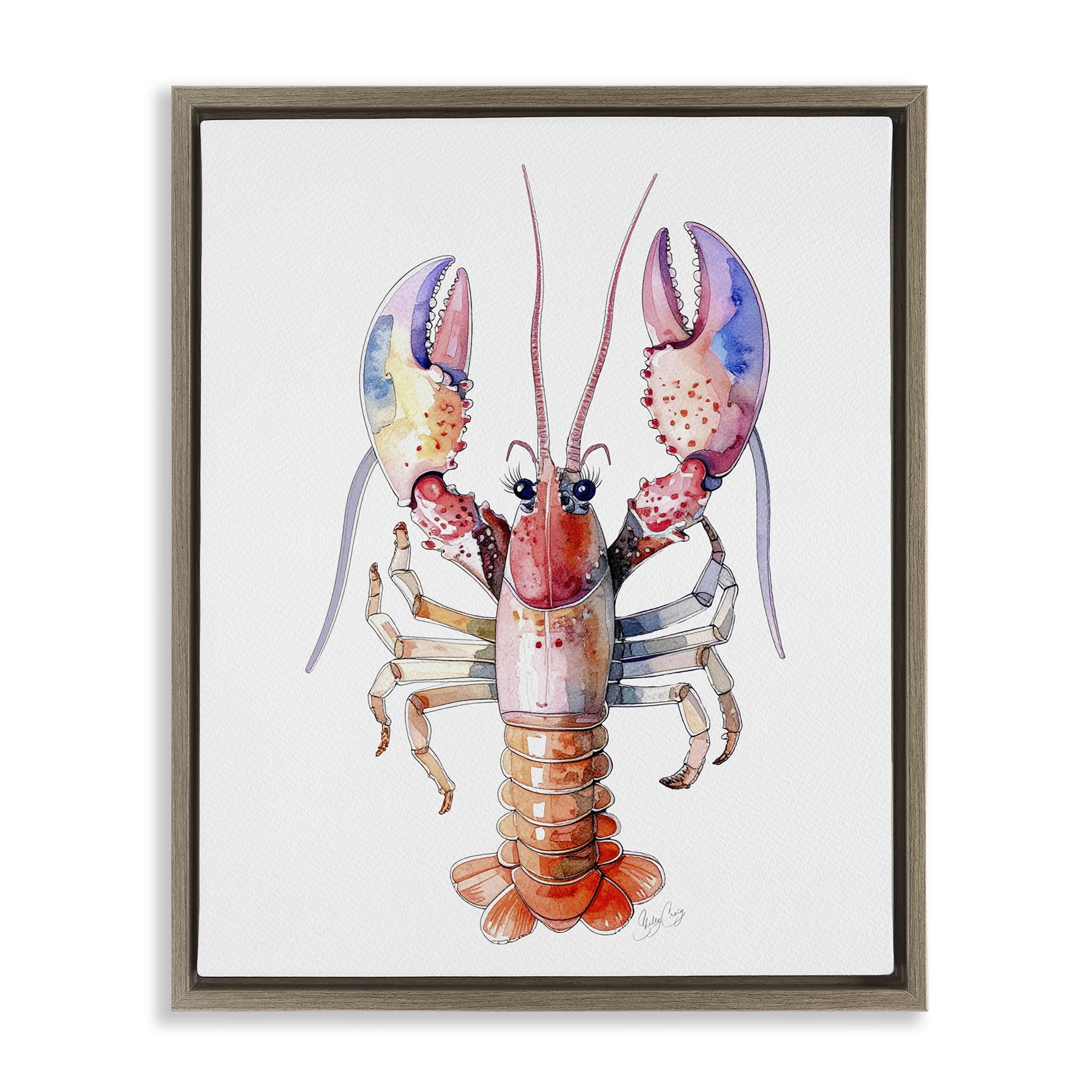 Stupell Industries Coral Claw Lobster Brown Framed Floater Canvas Wall Art, design by Shelly Craig