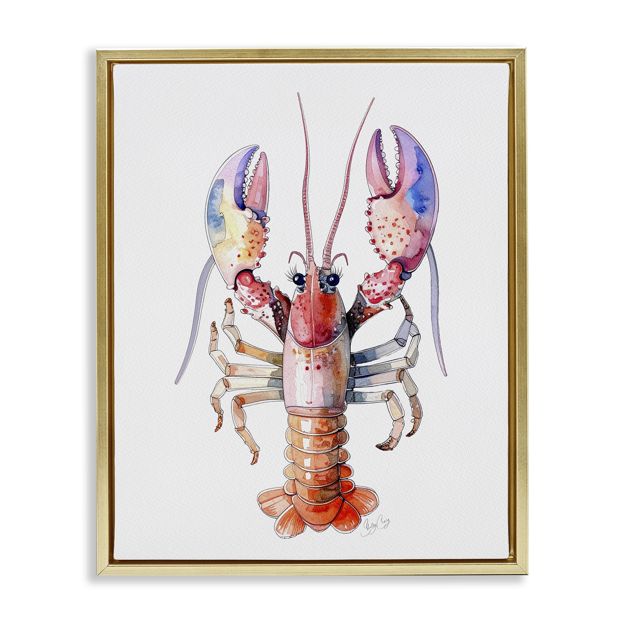 Stupell Industries Coral Claw Lobster Gold Framed Floater Canvas Wall Art, design by Shelly Craig