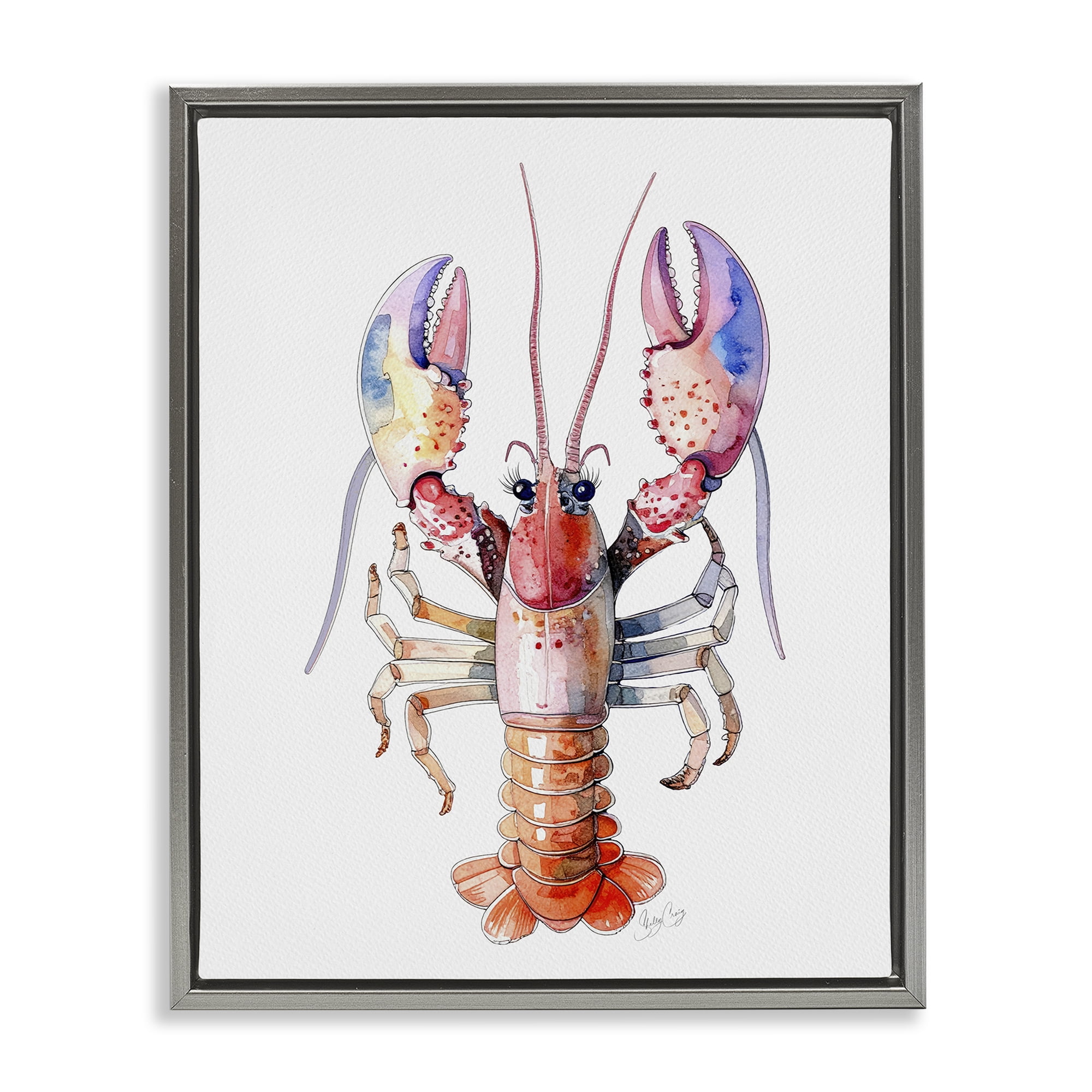 Stupell Industries Coral Claw Lobster Gray Framed Floater Canvas Wall Art, design by Shelly Craig