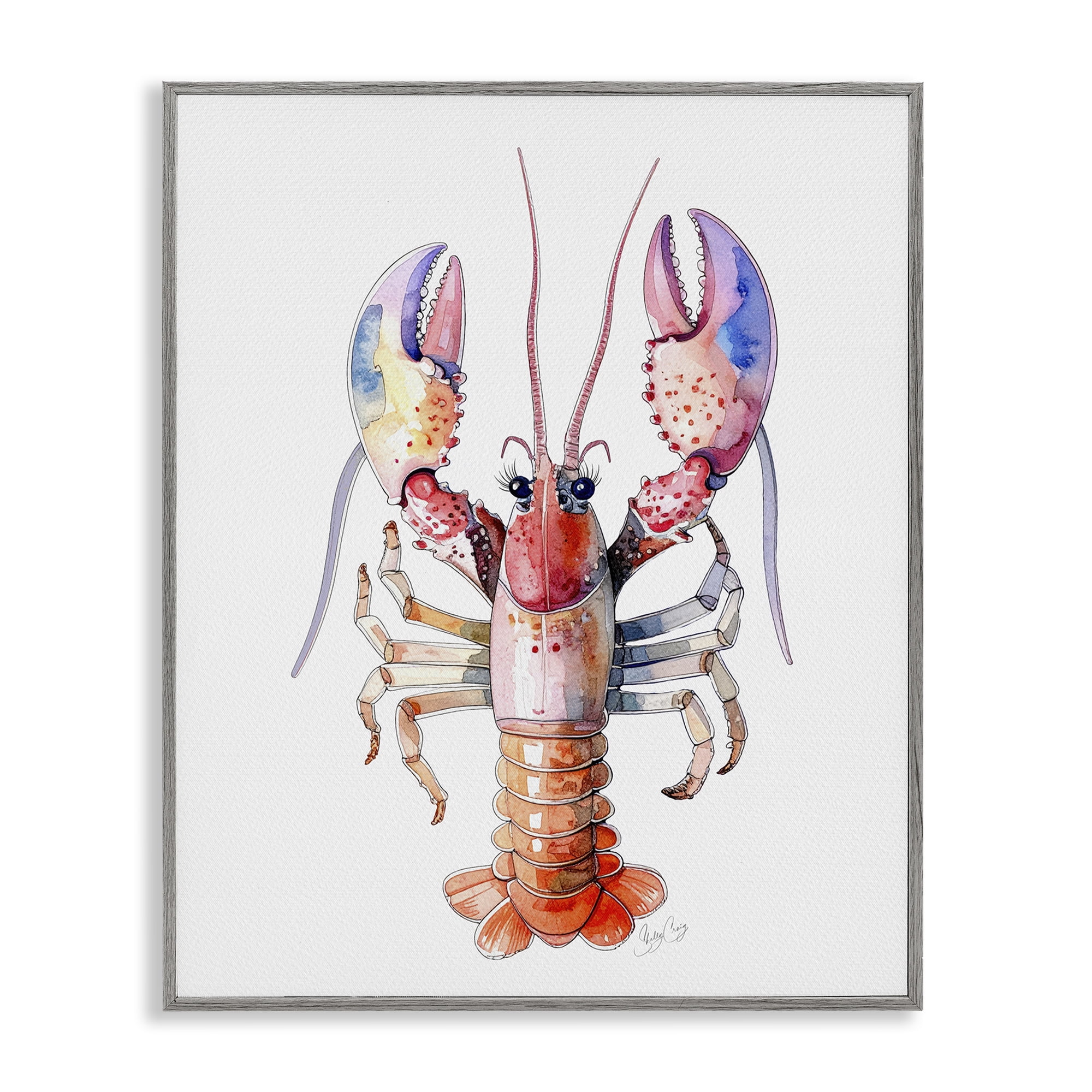 Stupell Industries Coral Claw Lobster Gray Framed Giclee Art, design by Shelly Craig