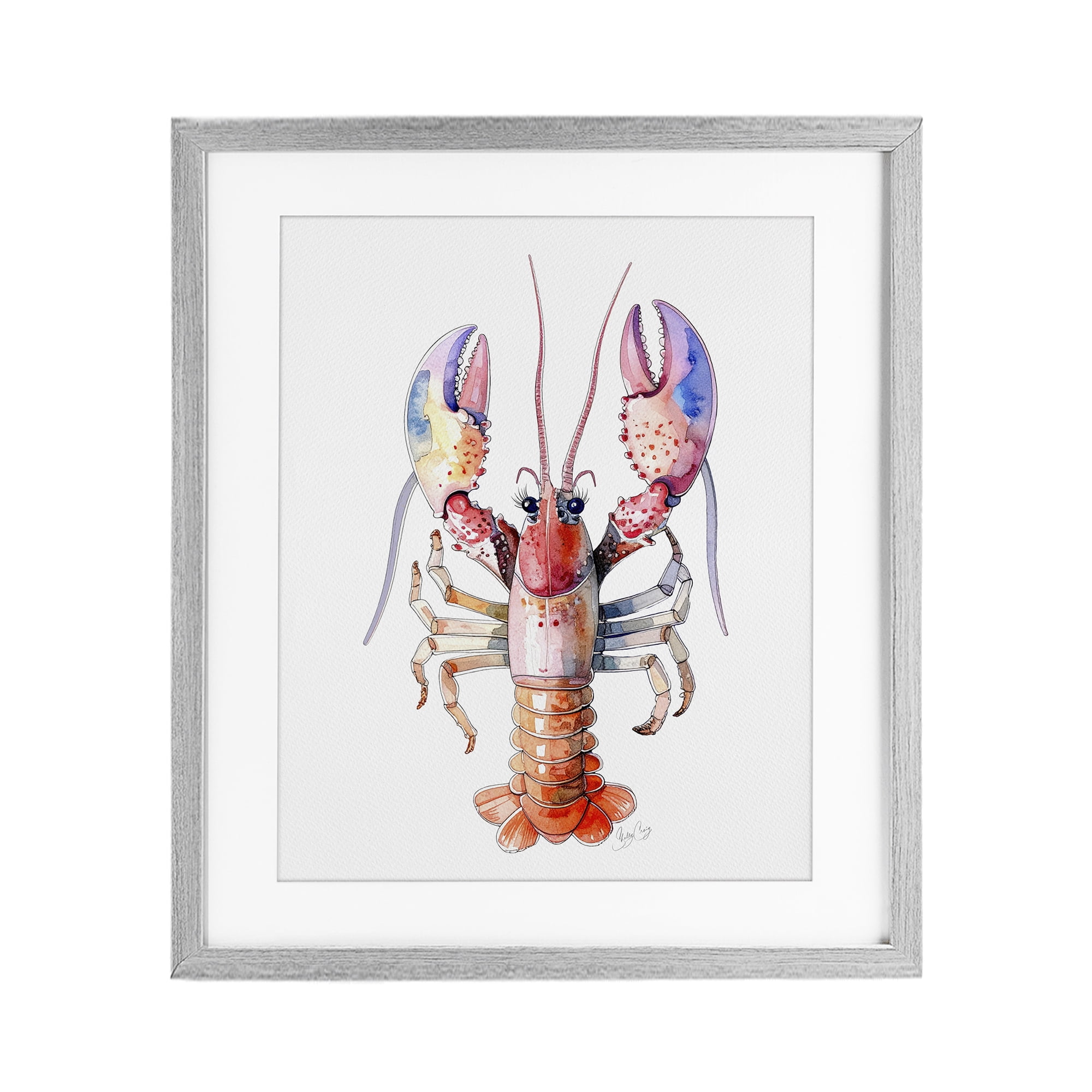 Stupell Industries Coral Claw Lobster Gray Framed Print Under Glass, design by Shelly Craig