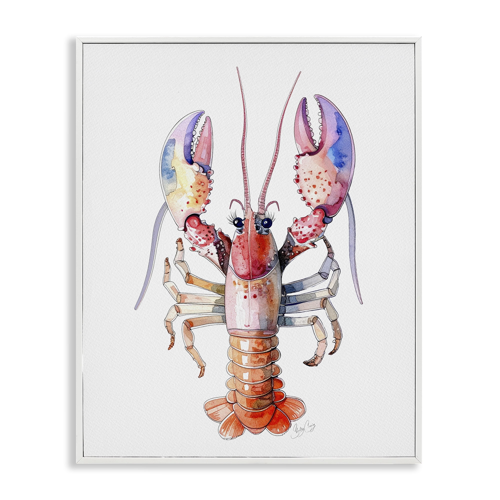 Stupell Industries Coral Claw Lobster White Framed Giclee Art, design by Shelly Craig