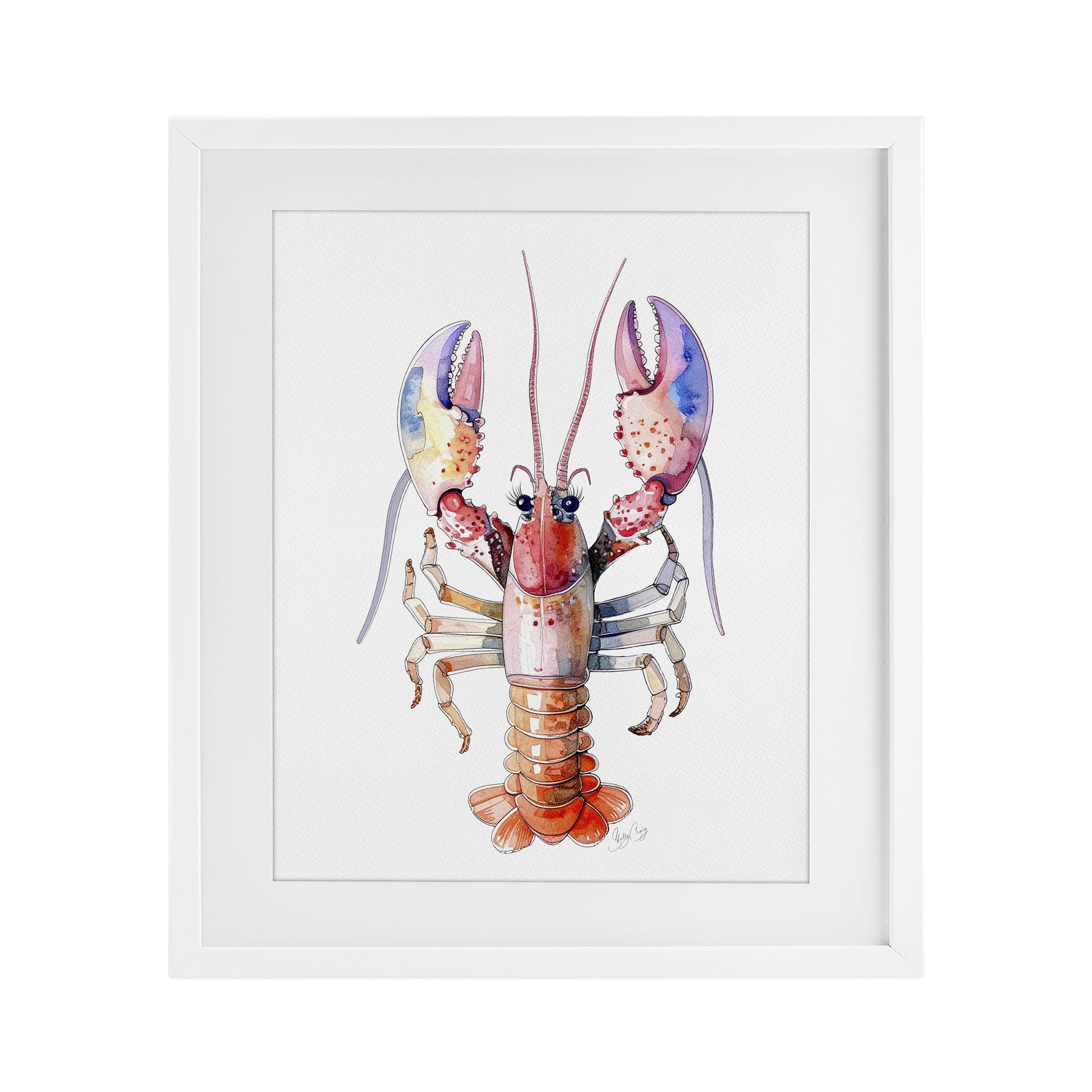 Stupell Industries Coral Claw Lobster White Framed Print Under Glass, design by Shelly Craig
