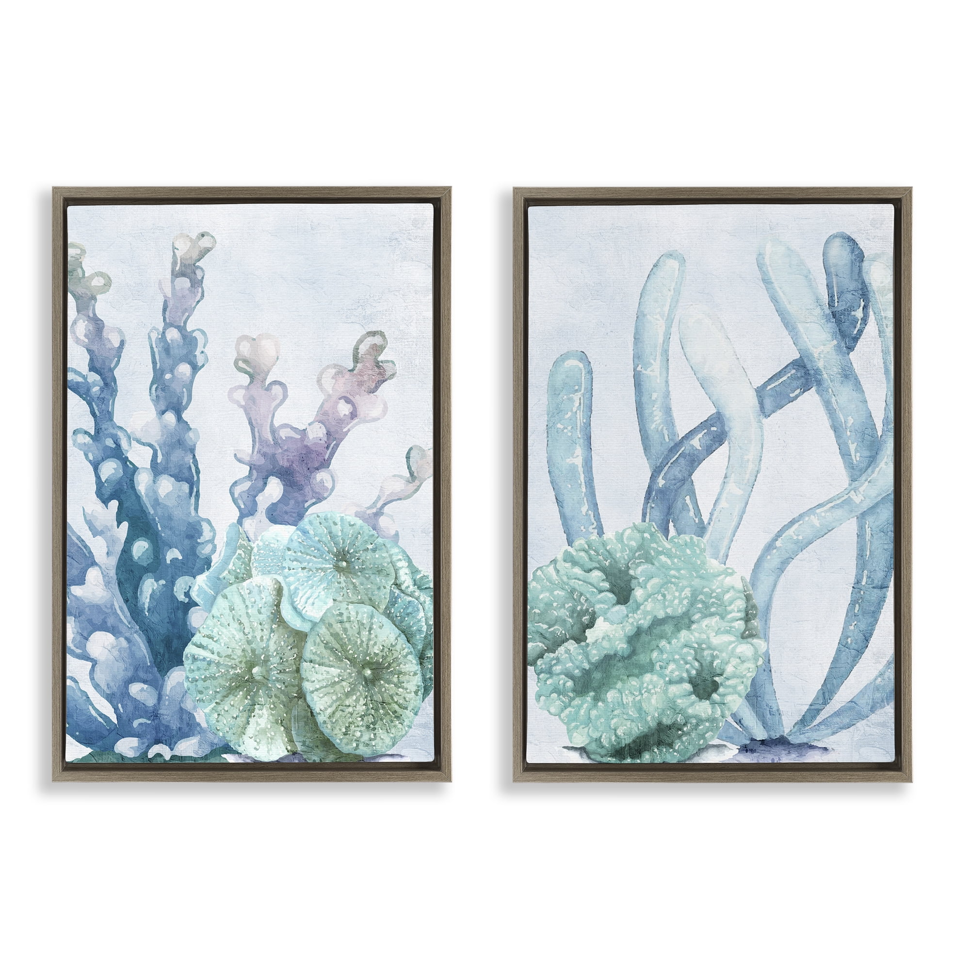 Stupell Industries Coral Days Ocean Pastels 2 Piece Brown Framed ...