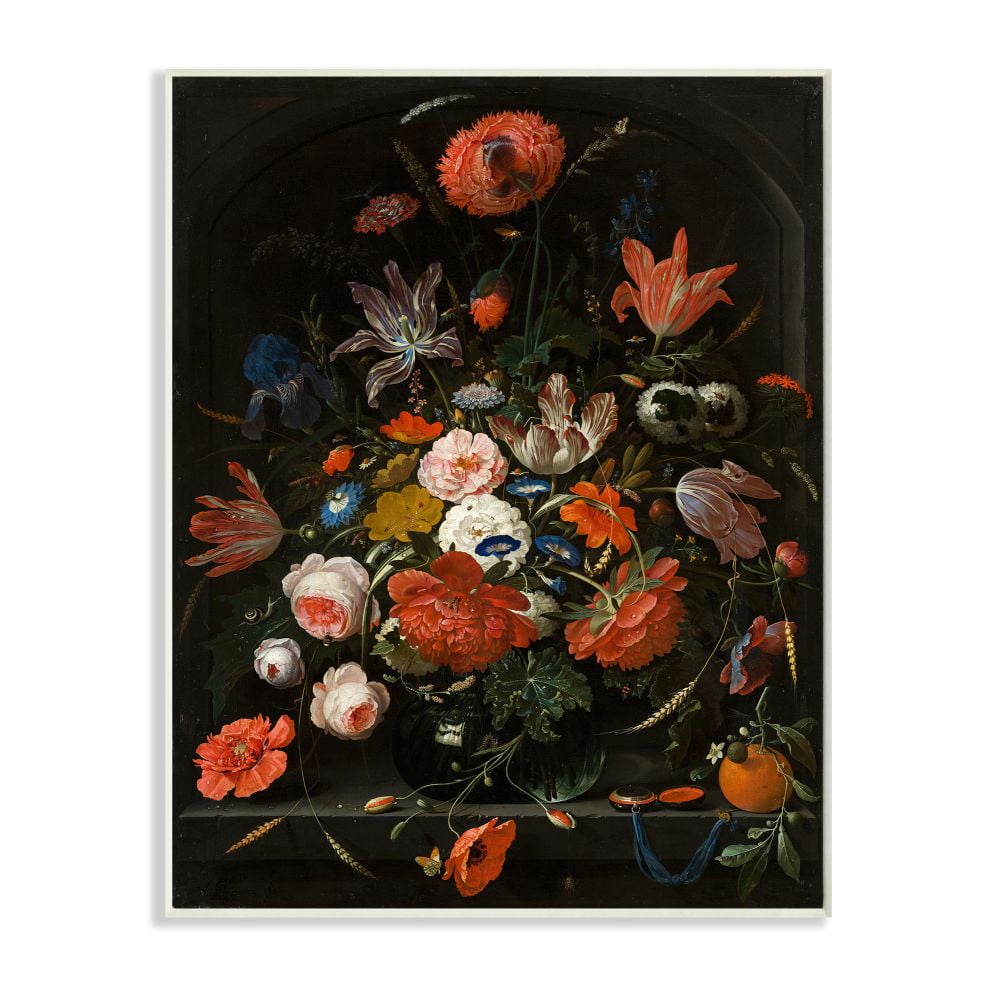 Stupell Industries Coral Florals over Dark Bouquet and Gothic Arch Paintings Unframed Art Print Wall Art, 13x19, by Ziwei Li