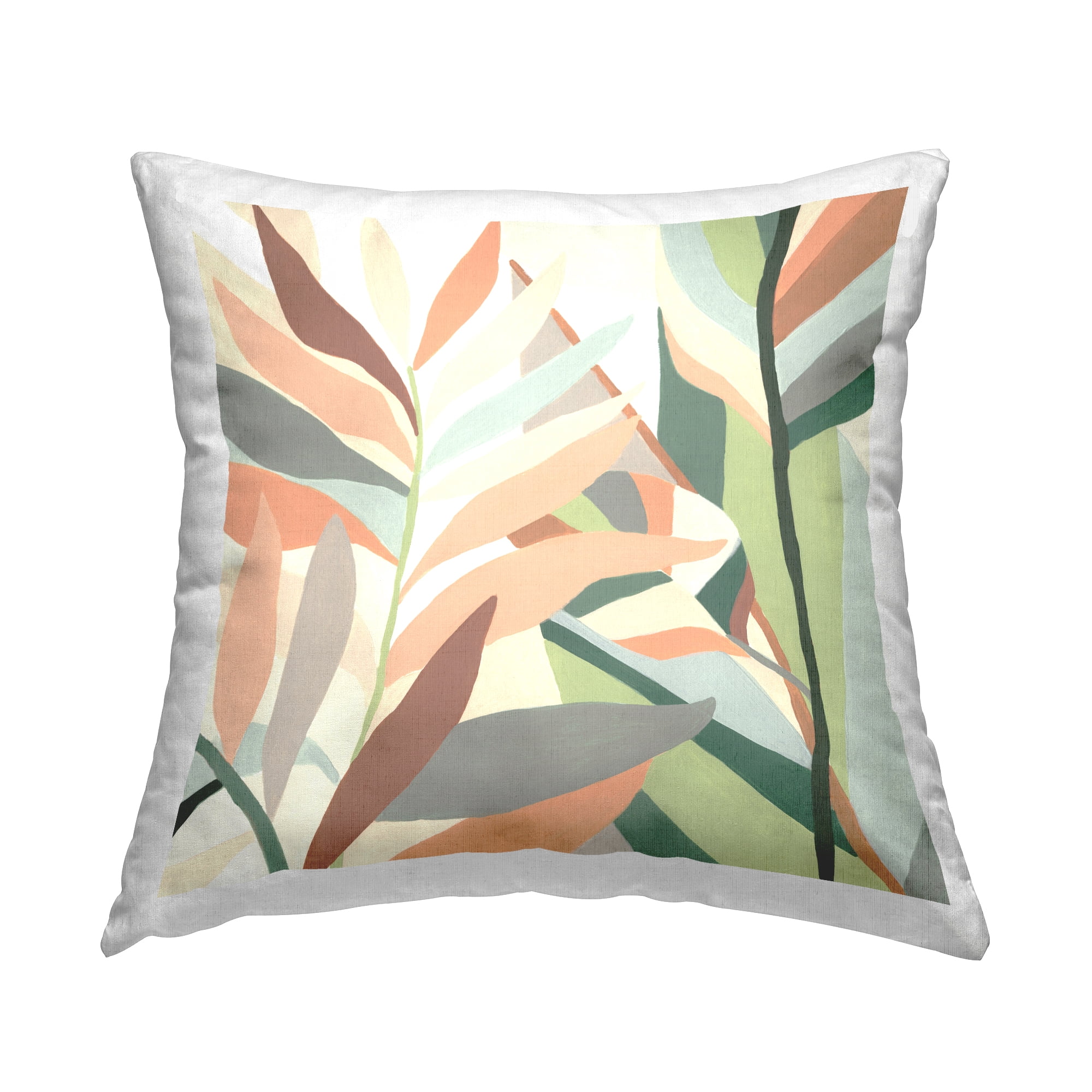 Stupell Industries Coral & Green Abstract Leaves Square Decorative Printed Throw Pillow, 18 x 18,
