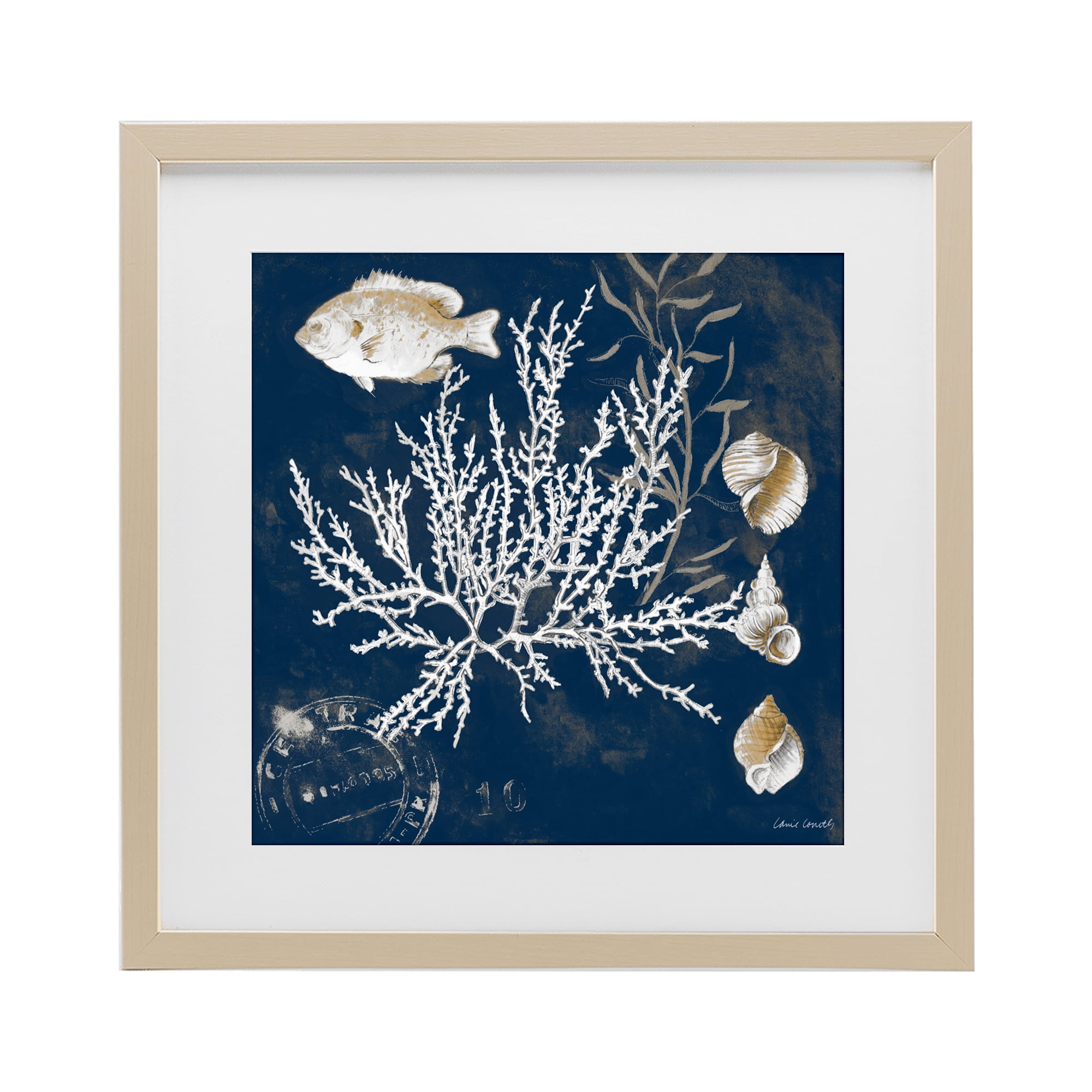 Stupell Industries Coral Medley on Blue Birch Framed Print Under Glass, design by Lanie Loreth