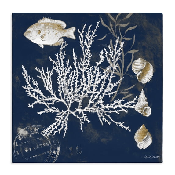 Stupell Industries Traditional Coral Medley on Blue Canvas Art, 17 x 17, by Lanie Loreth