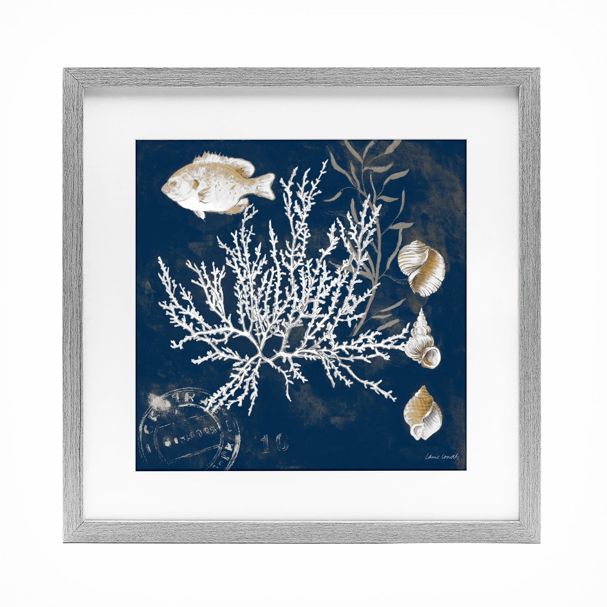 Stupell Industries Coral Medley on Blue Gray Framed Print Under Glass, design by Lanie Loreth