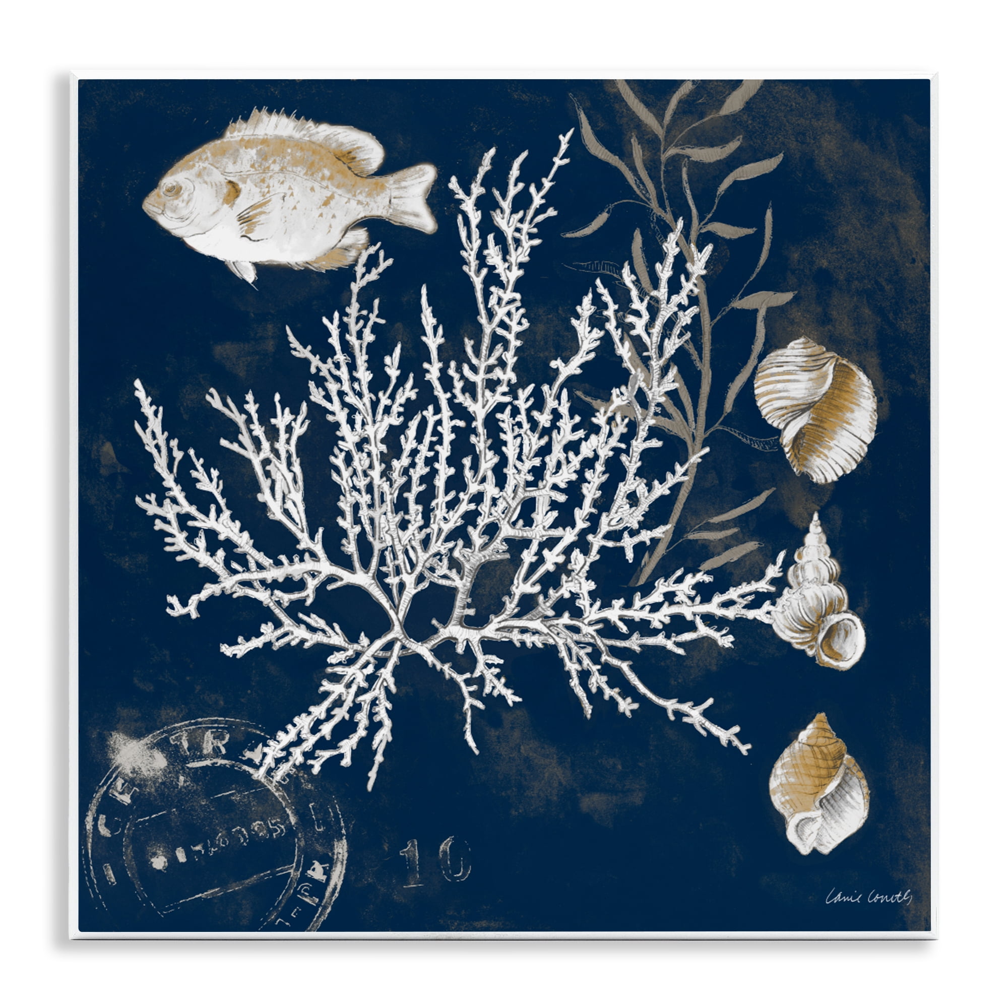Stupell Industries Coral Medley on Blue Wall Plaque Art, design by Lanie Loreth