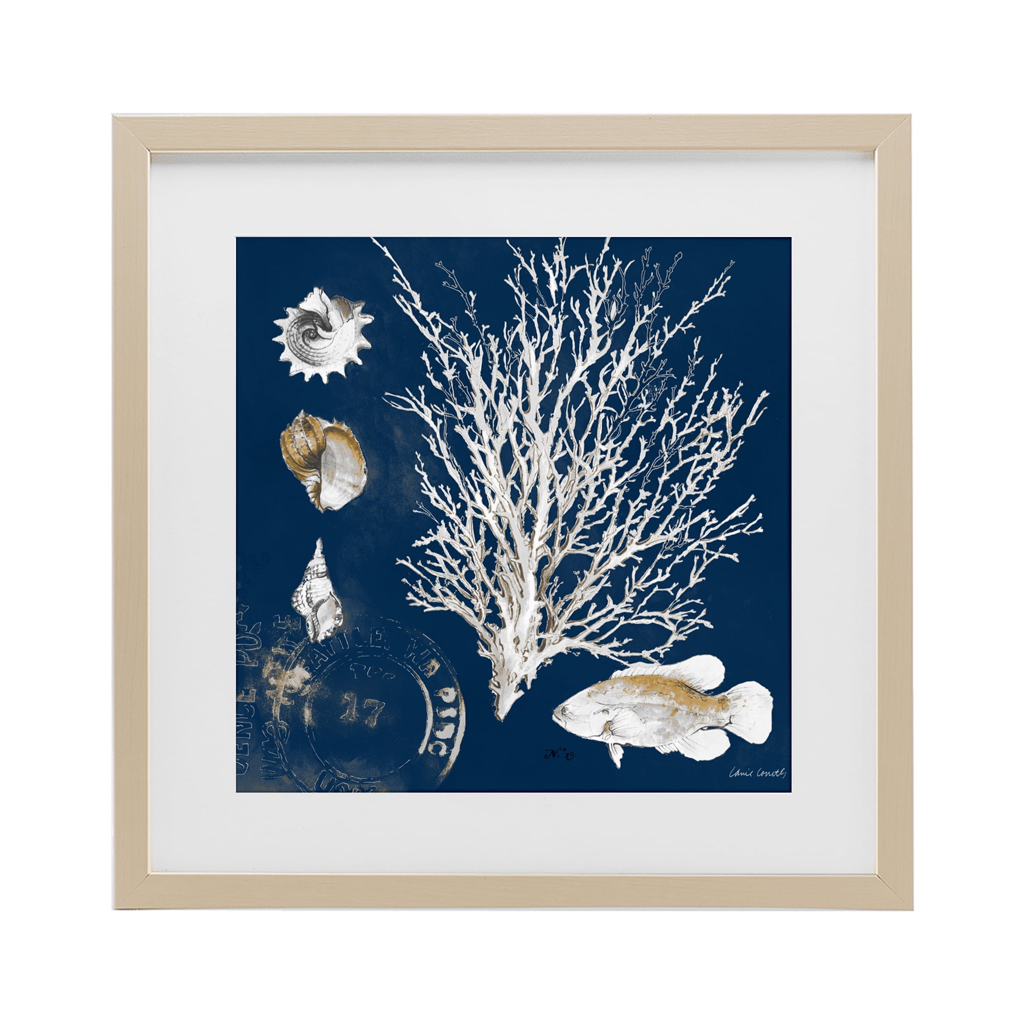 Stupell Industries Coral Medley on Navy Birch Framed Print Under Glass, design by Lanie Loreth