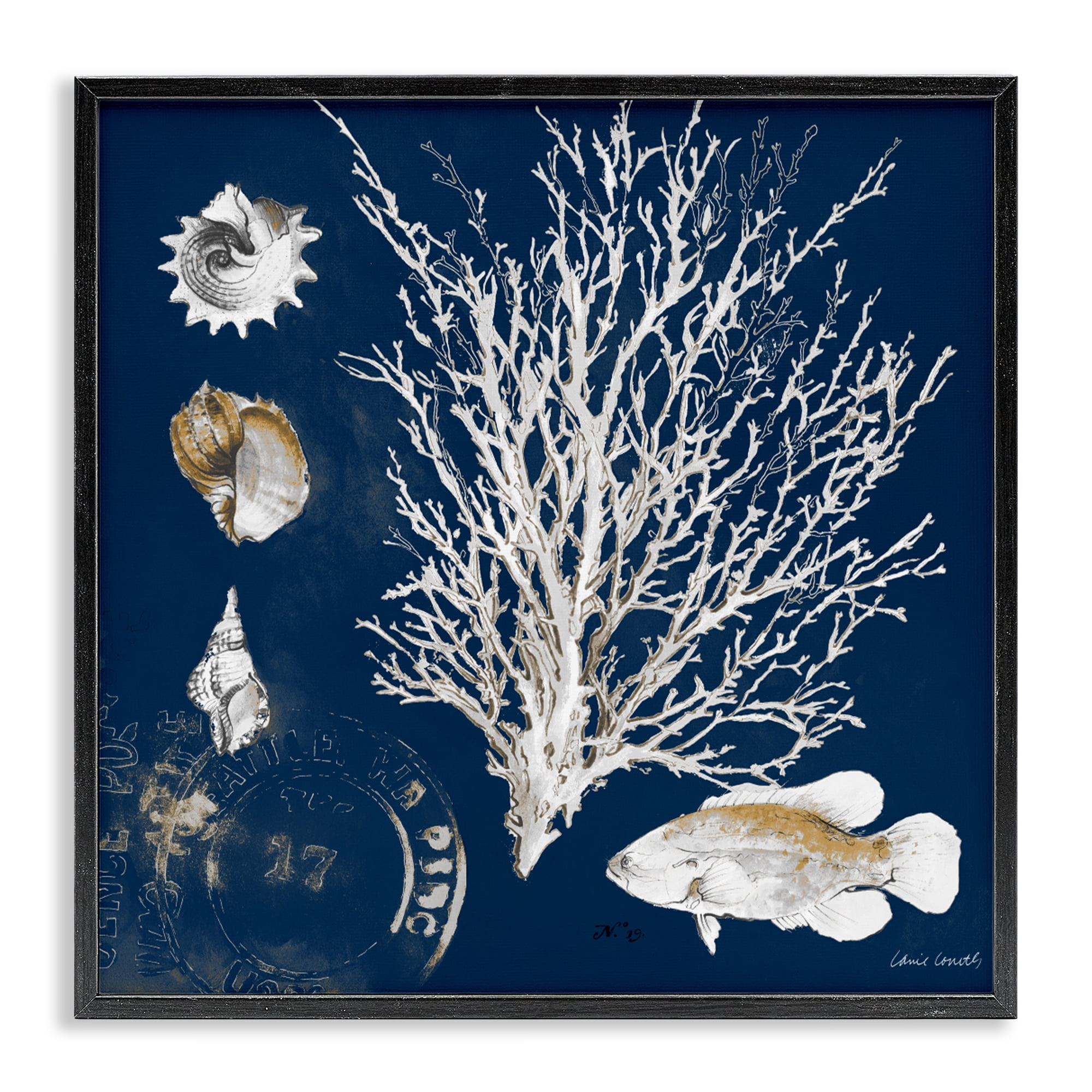 Stupell Industries Coral Medley on Navy Black Framed Giclee Art, design by Lanie Loreth