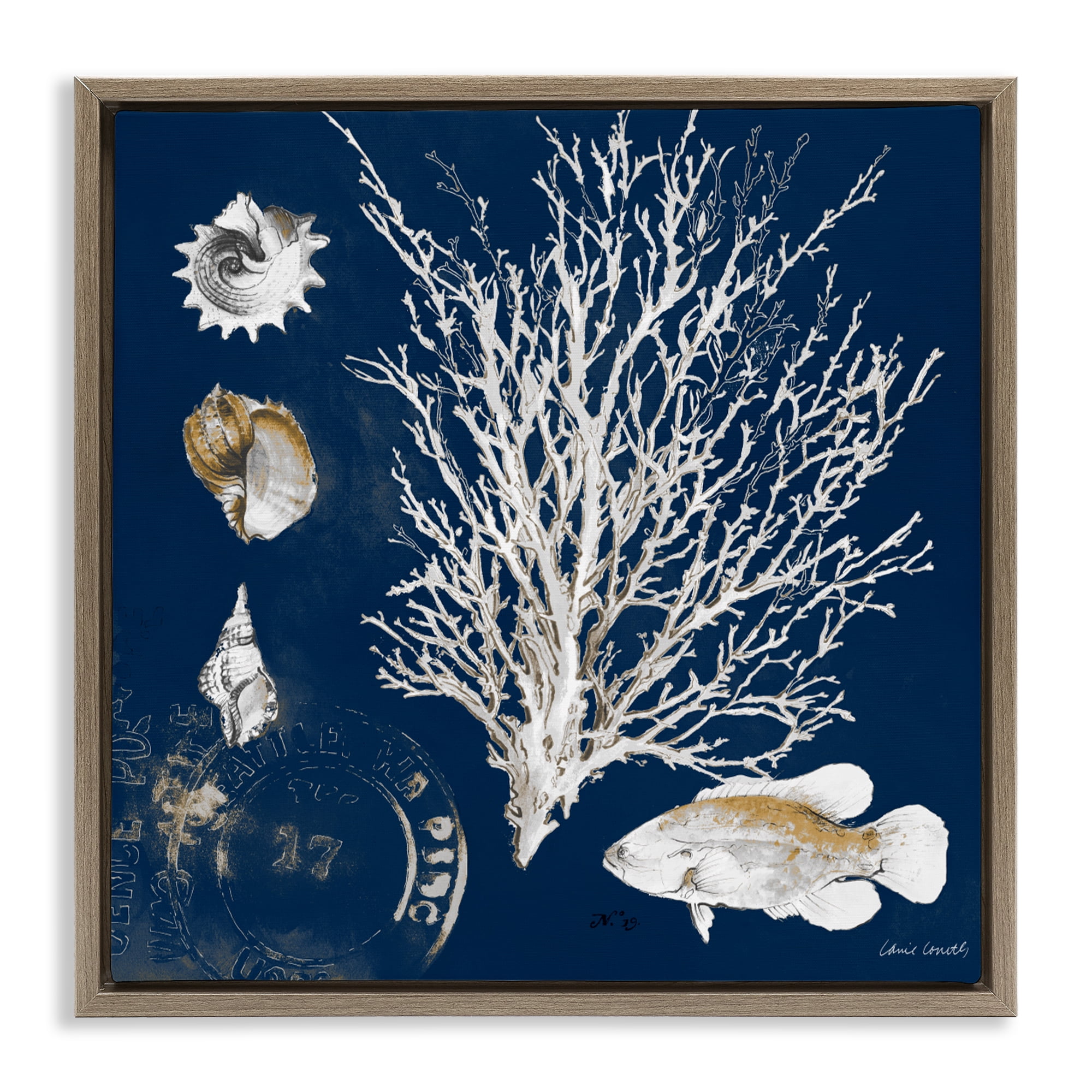 Stupell Industries Coral Medley on Navy Brown Framed Floater Canvas Wall Art, design by Lanie Loreth